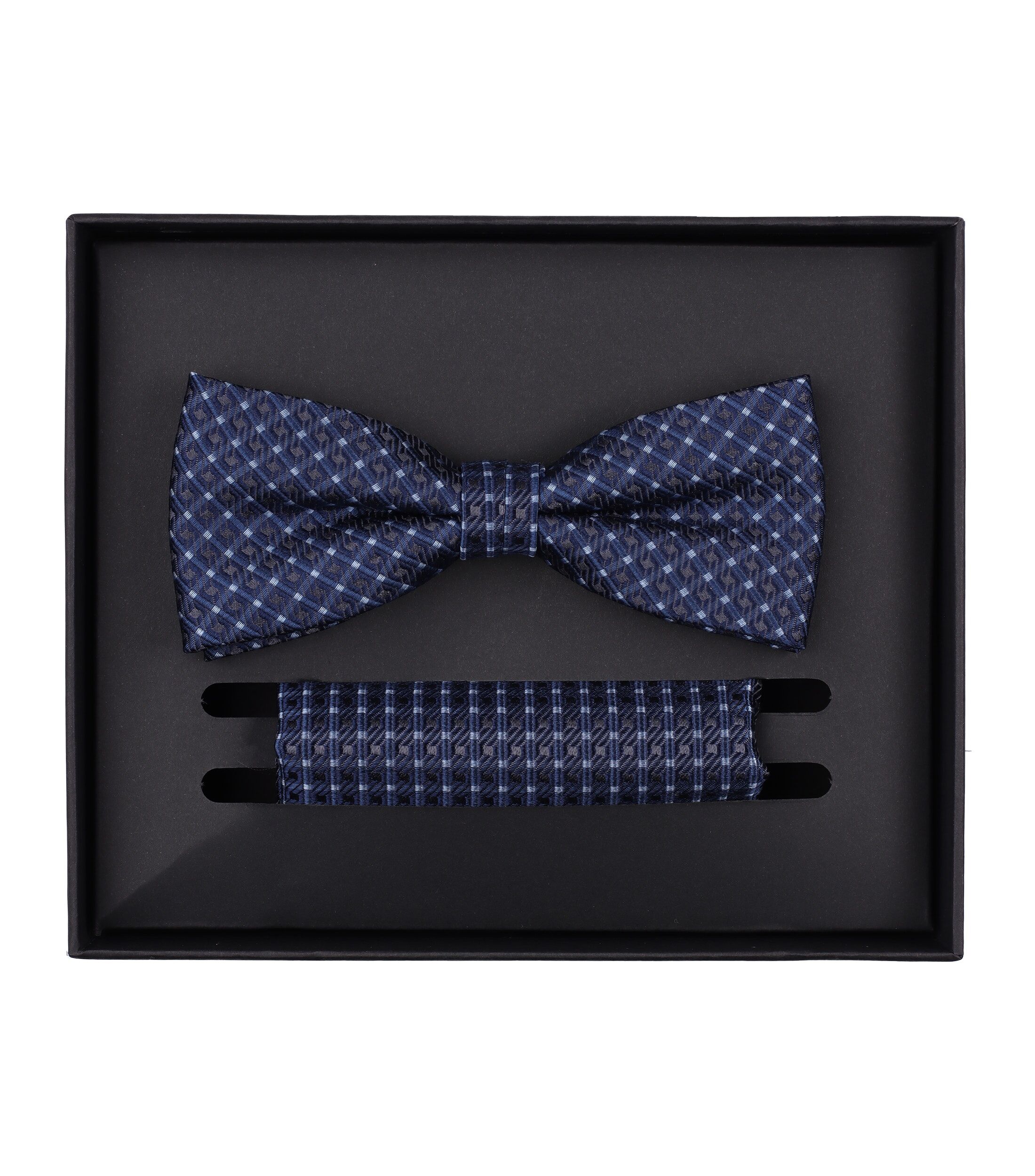 VENTI set met vlinderdas en pochet, donkerblauw, lichtblauw, grijs dessin