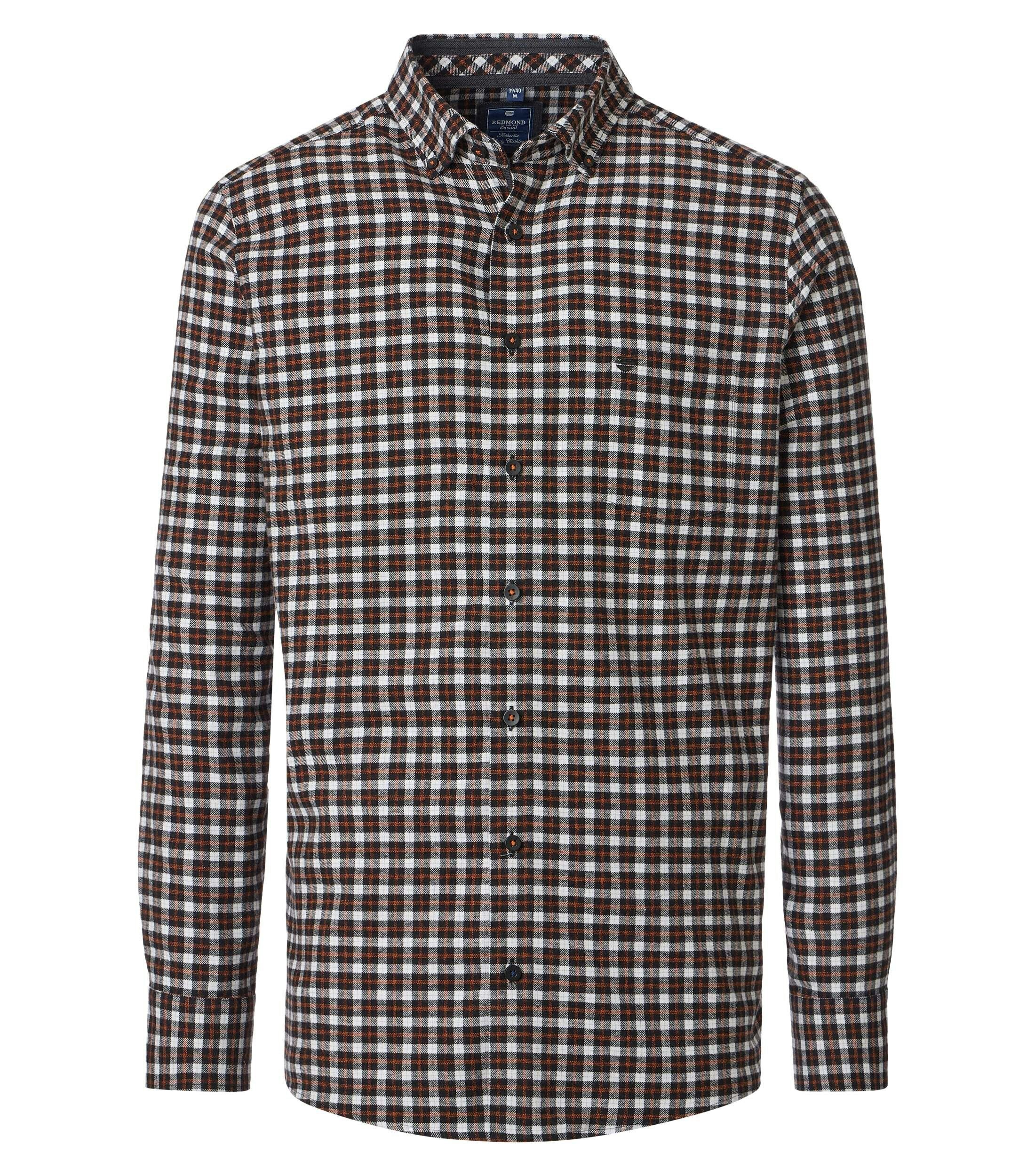 Redmond modern fit overhemd, flanel, zwart met wit en oranje geruit