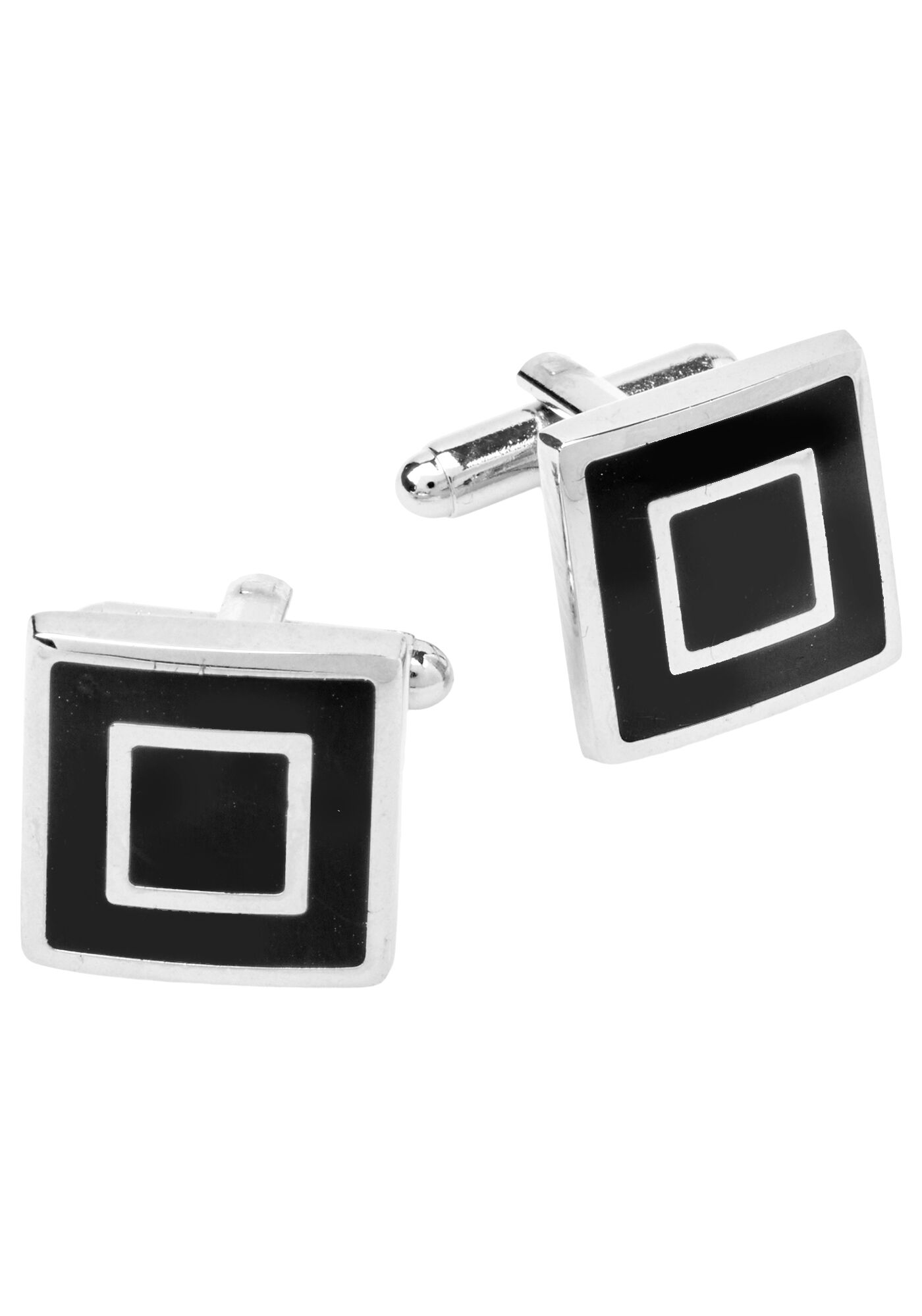 Manchetknopen zwart met zilver vierkant