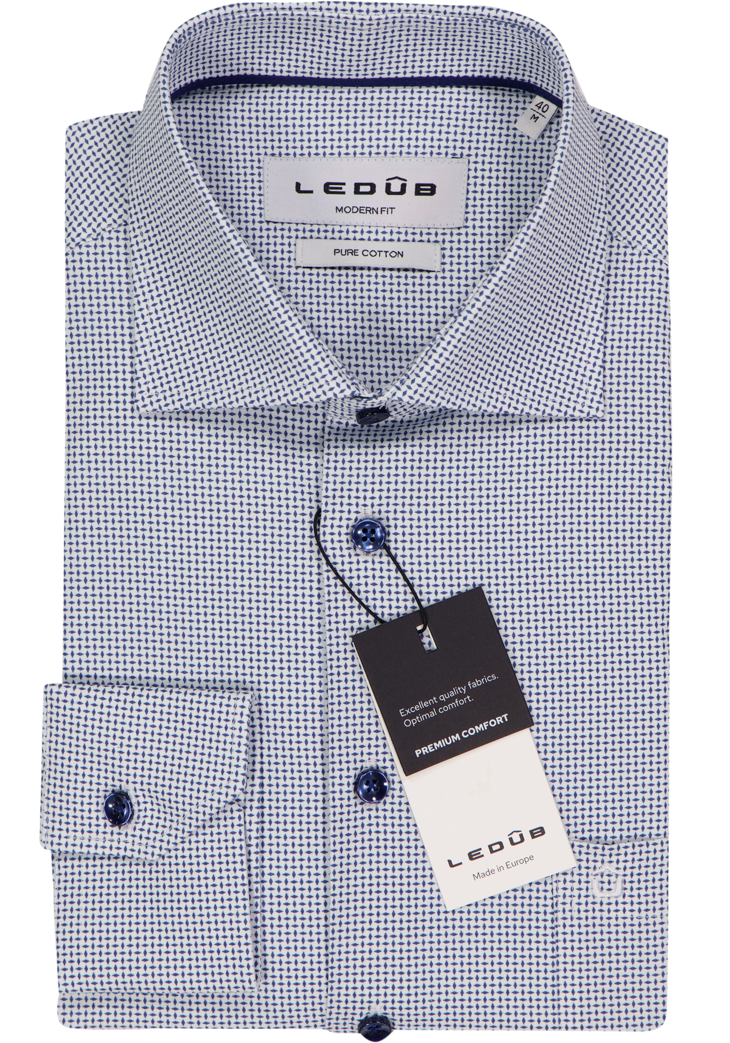 Ledub modern fit overhemd, popeline, donkerblauw dessin