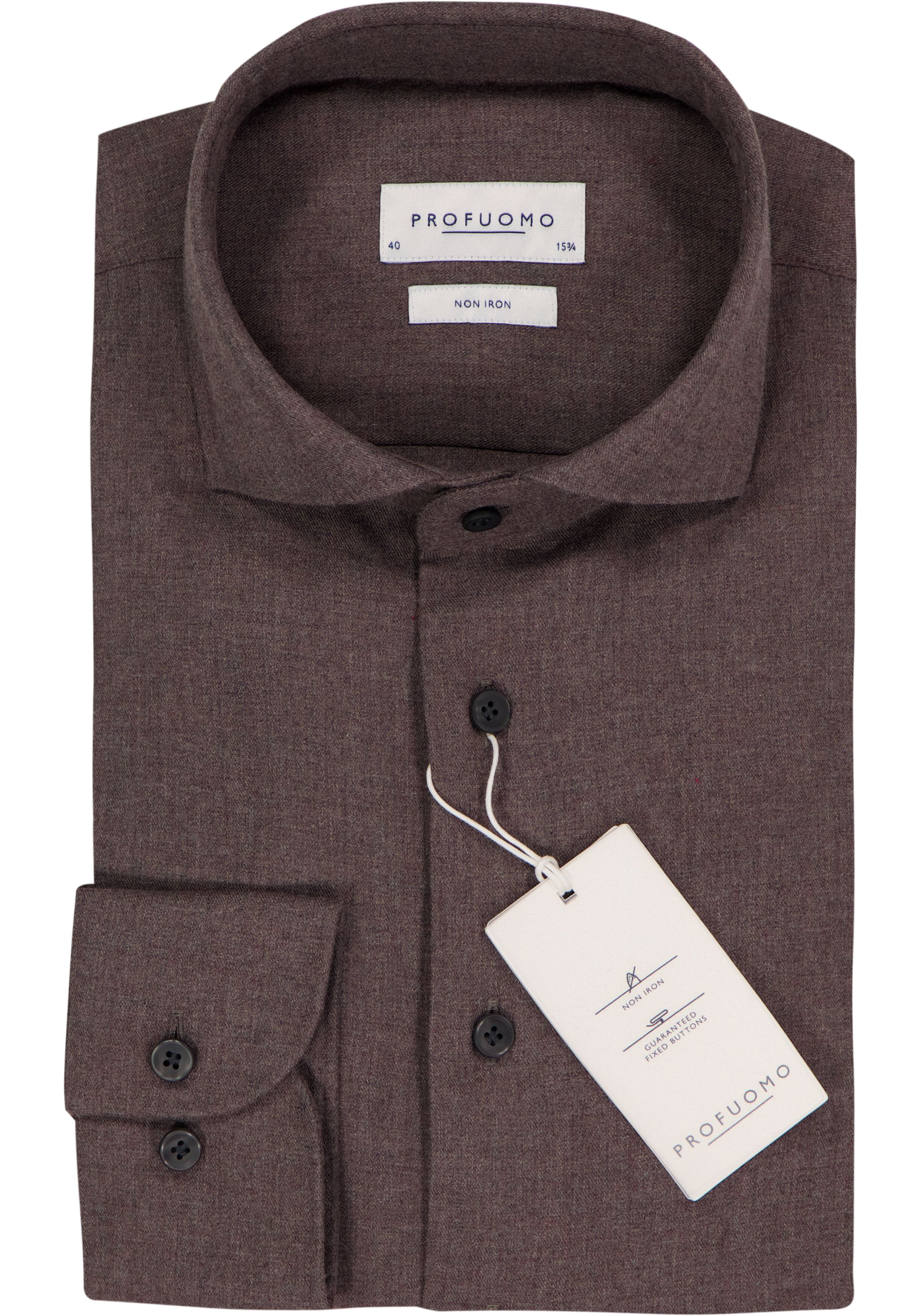 Profuomo slim fit heren overhemd, twill, bruin