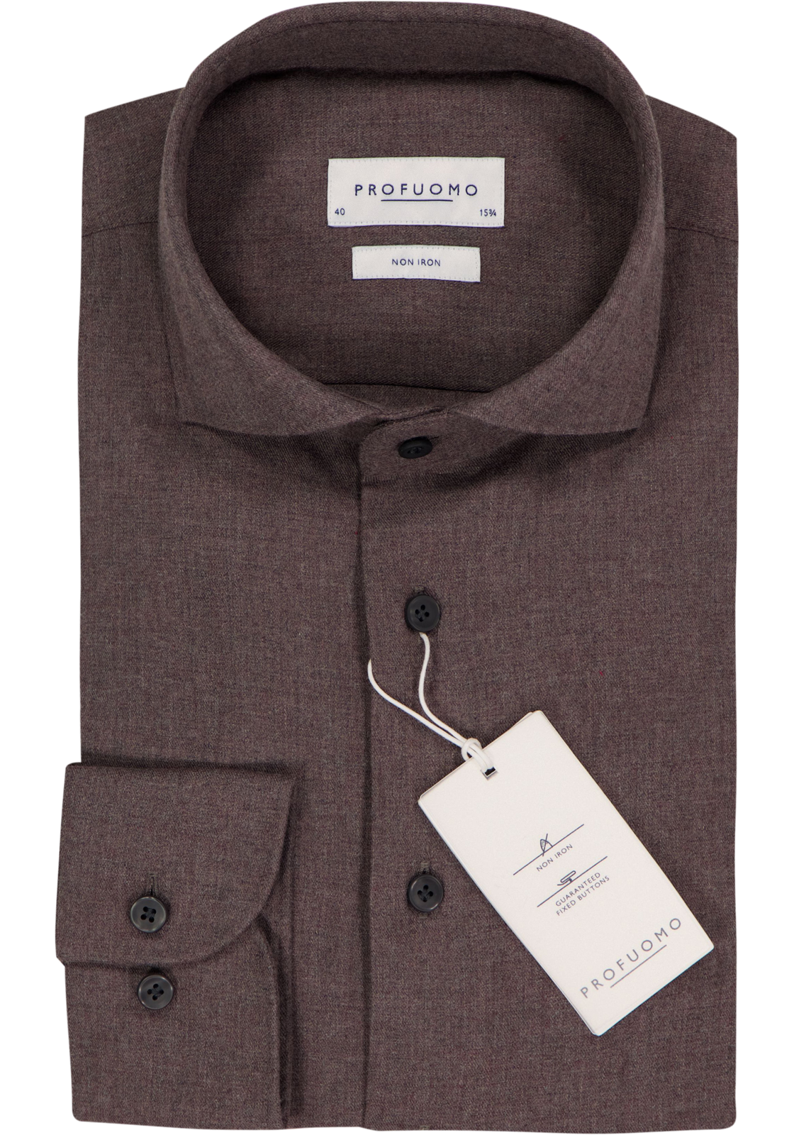 Profuomo slim fit heren overhemd, twill, bruin Profuomo slim fit heren overhemd, twill, bruin