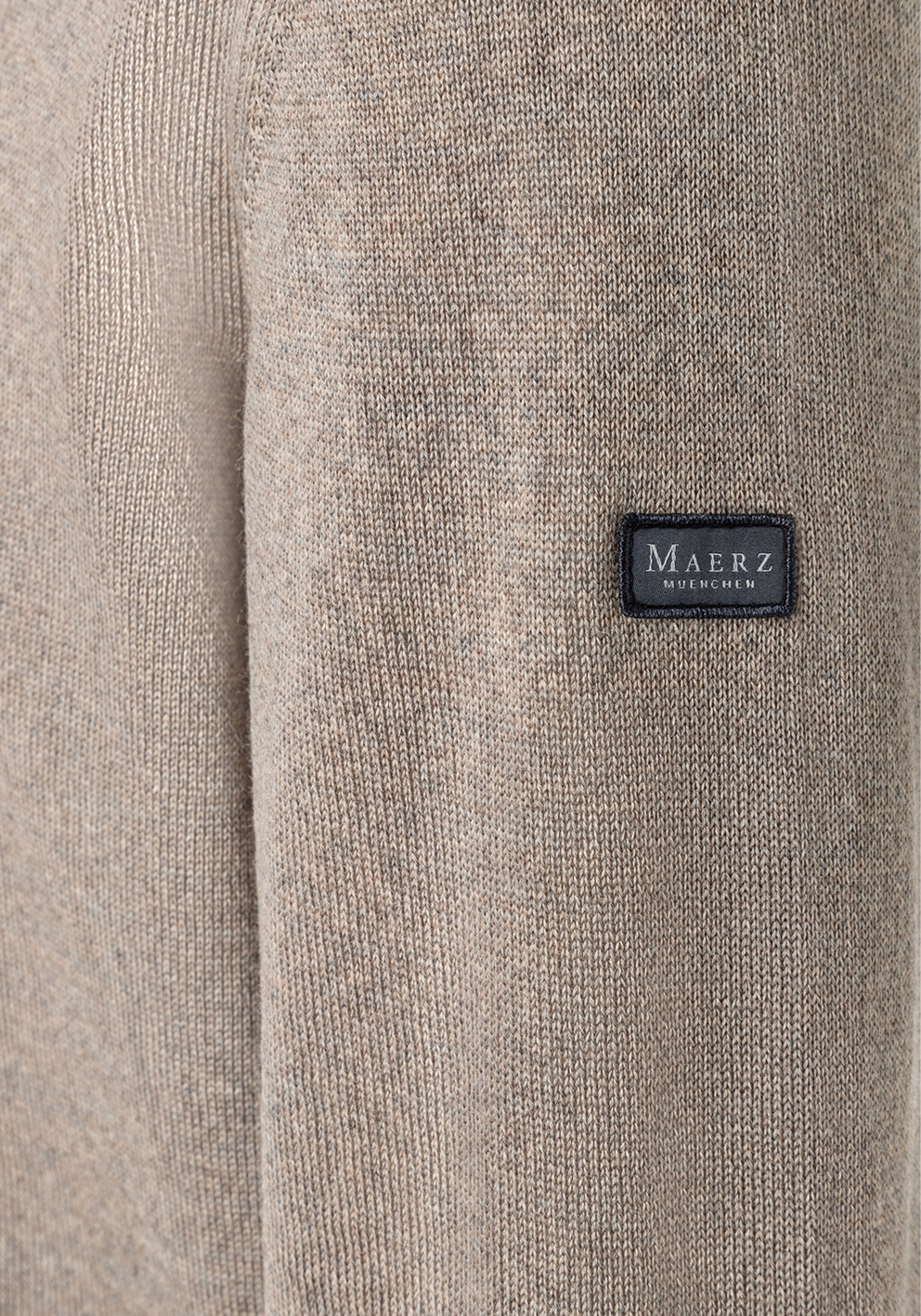 MAERZ Classic Fit heren trui met O-hals wol, beige