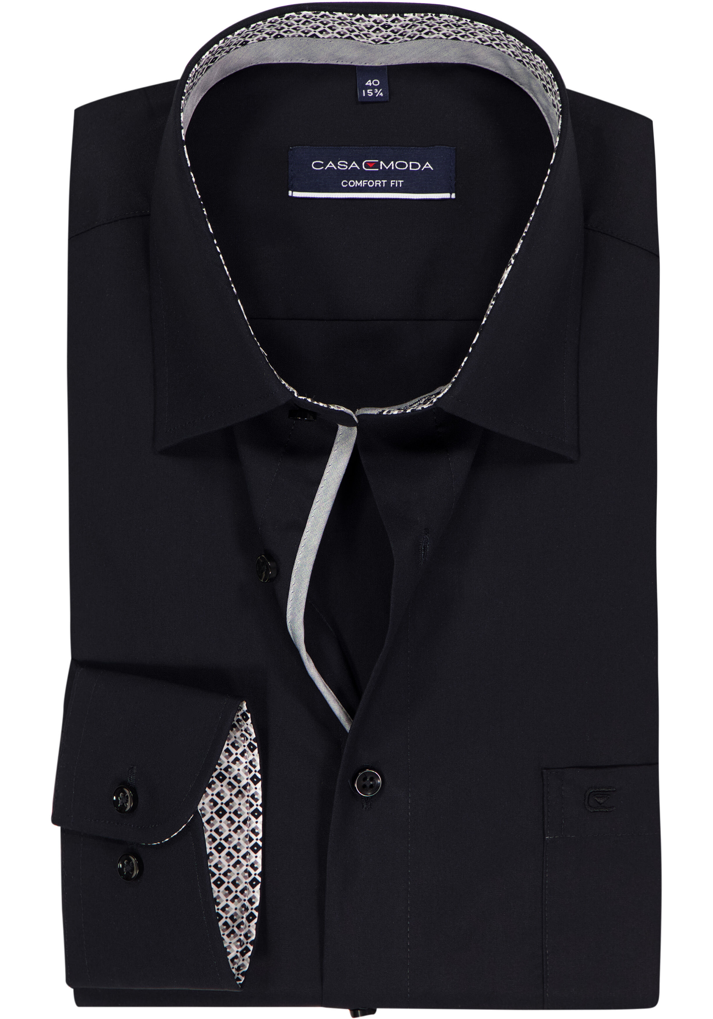 CASA MODA comfort fit overhemd, popeline, zwart