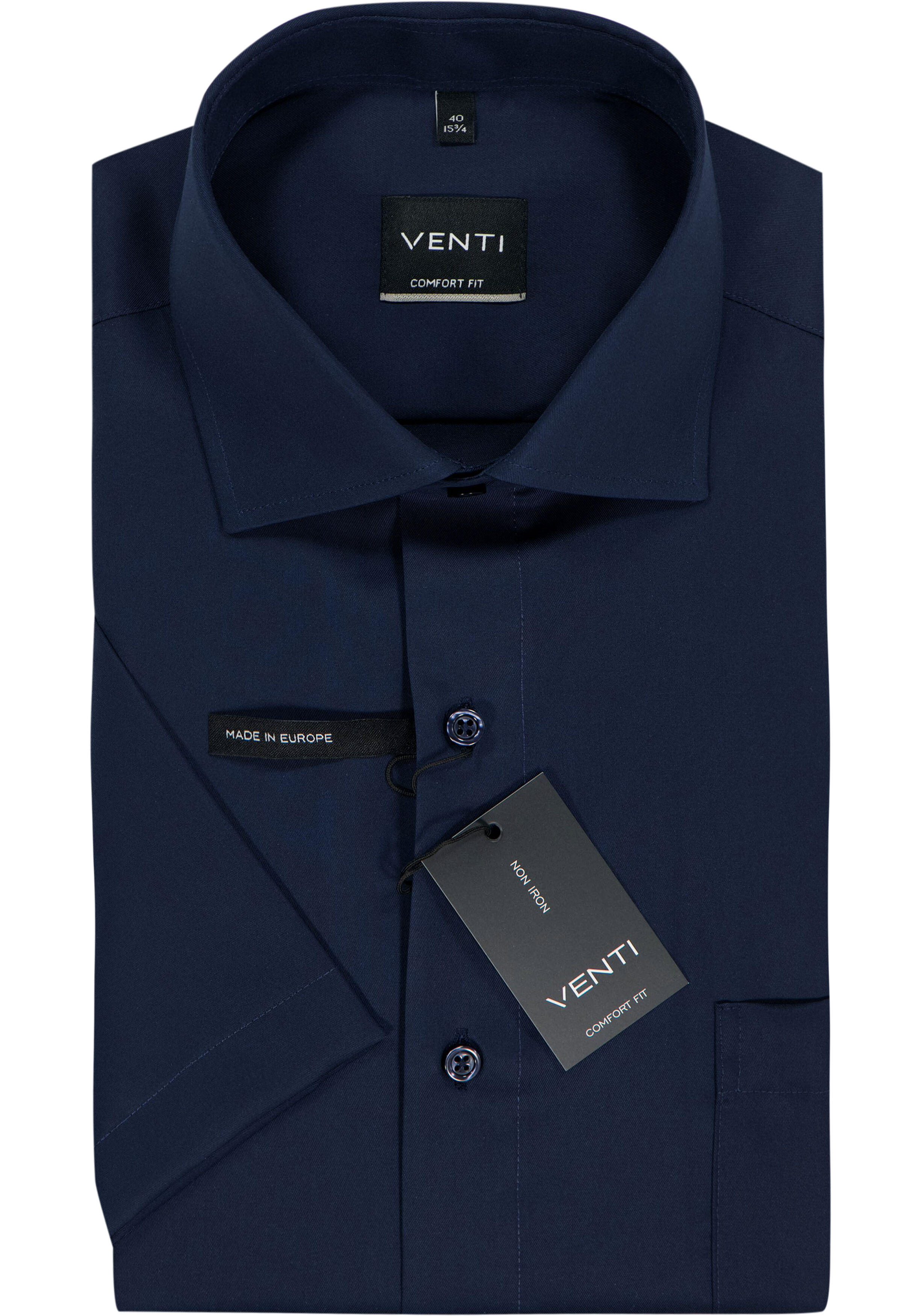 VENTI CASA MODA comfort fit overhemd, korte mouw, structuur, donkerblauw