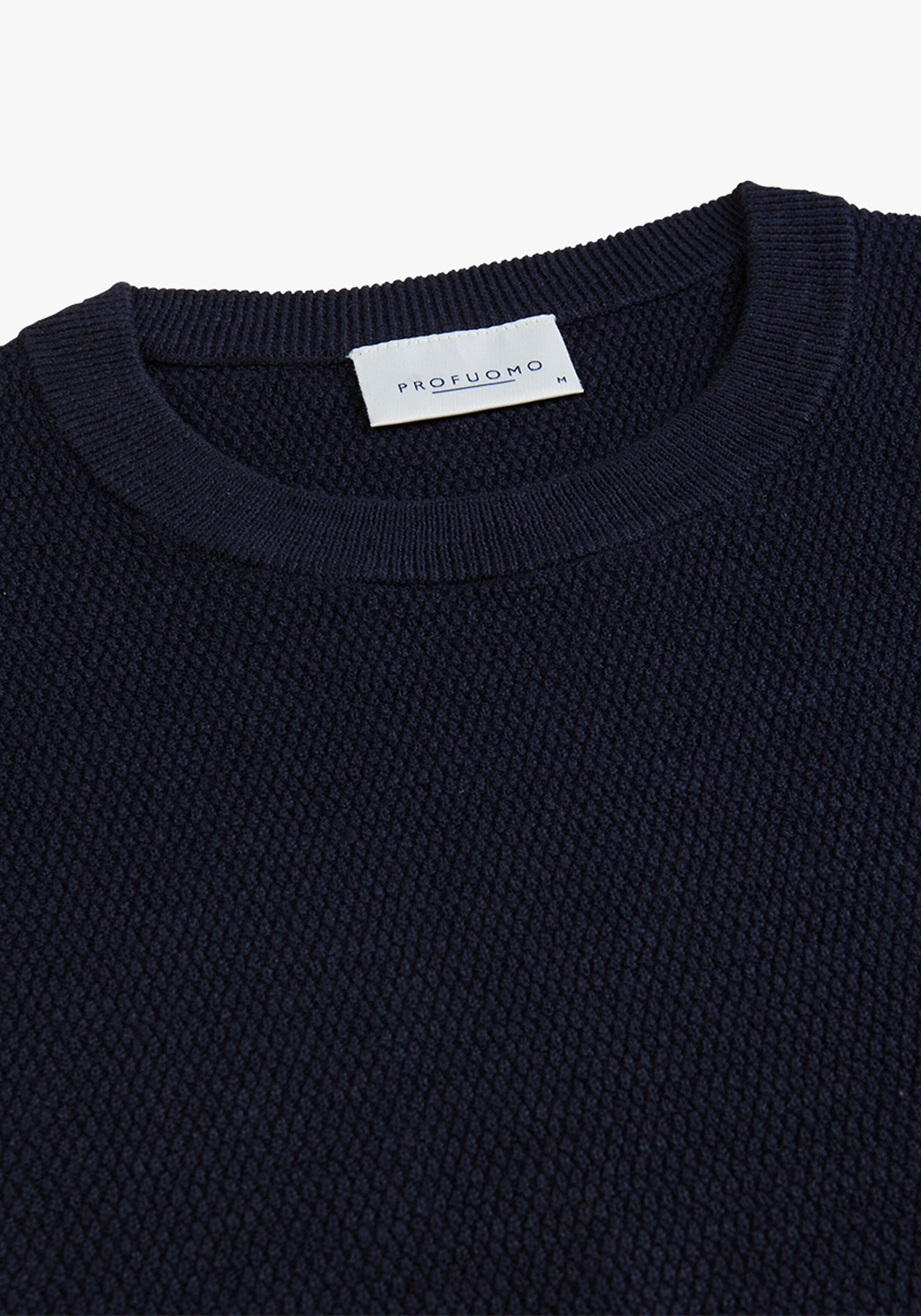 Profuomo heren trui katoen, slim fit trui met O-hals, donkerblauw