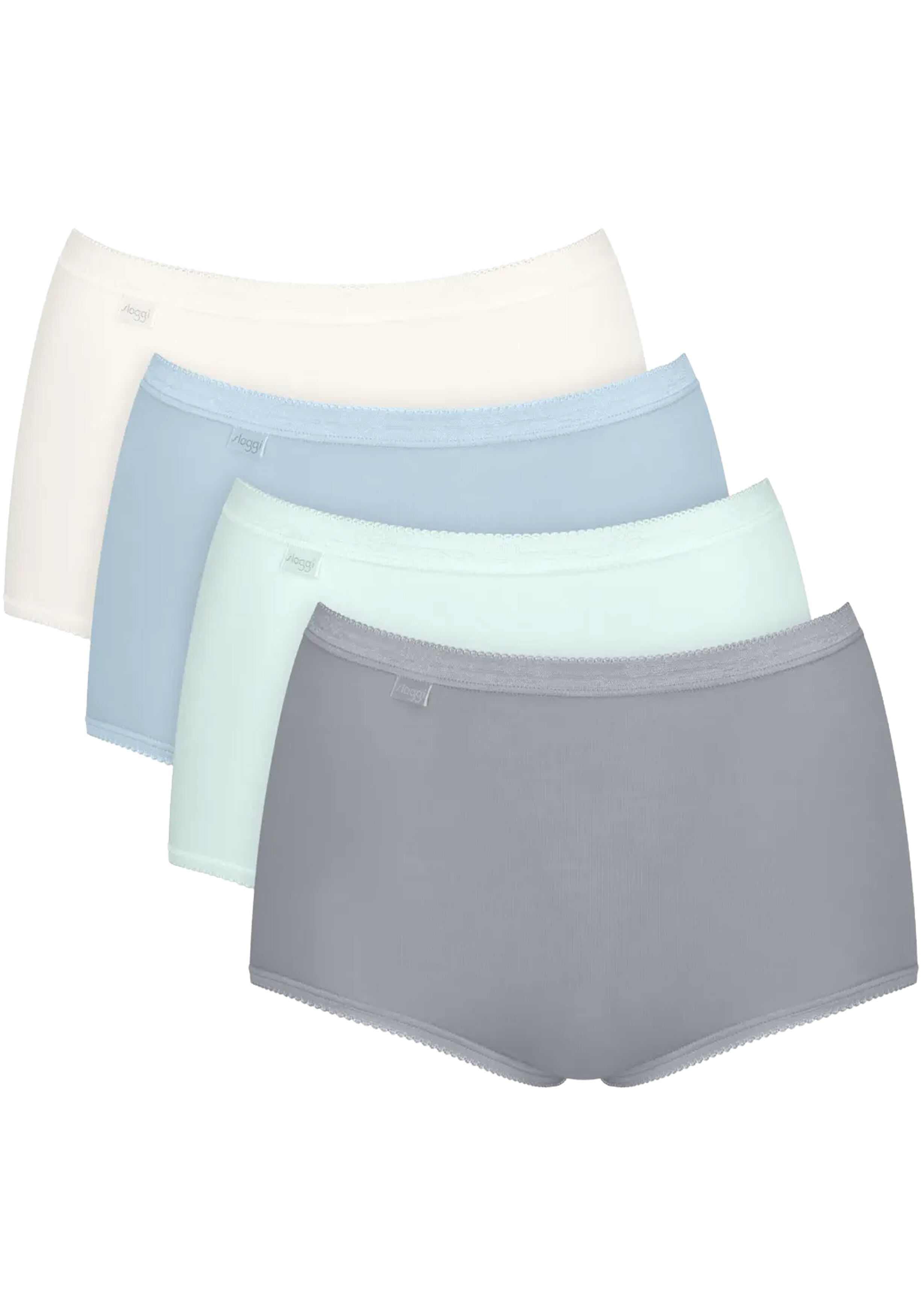 Sloggi Women Basic+ Maxi (4-pack), dames slip, wit, lichtblauw, lichtgroen en grijs