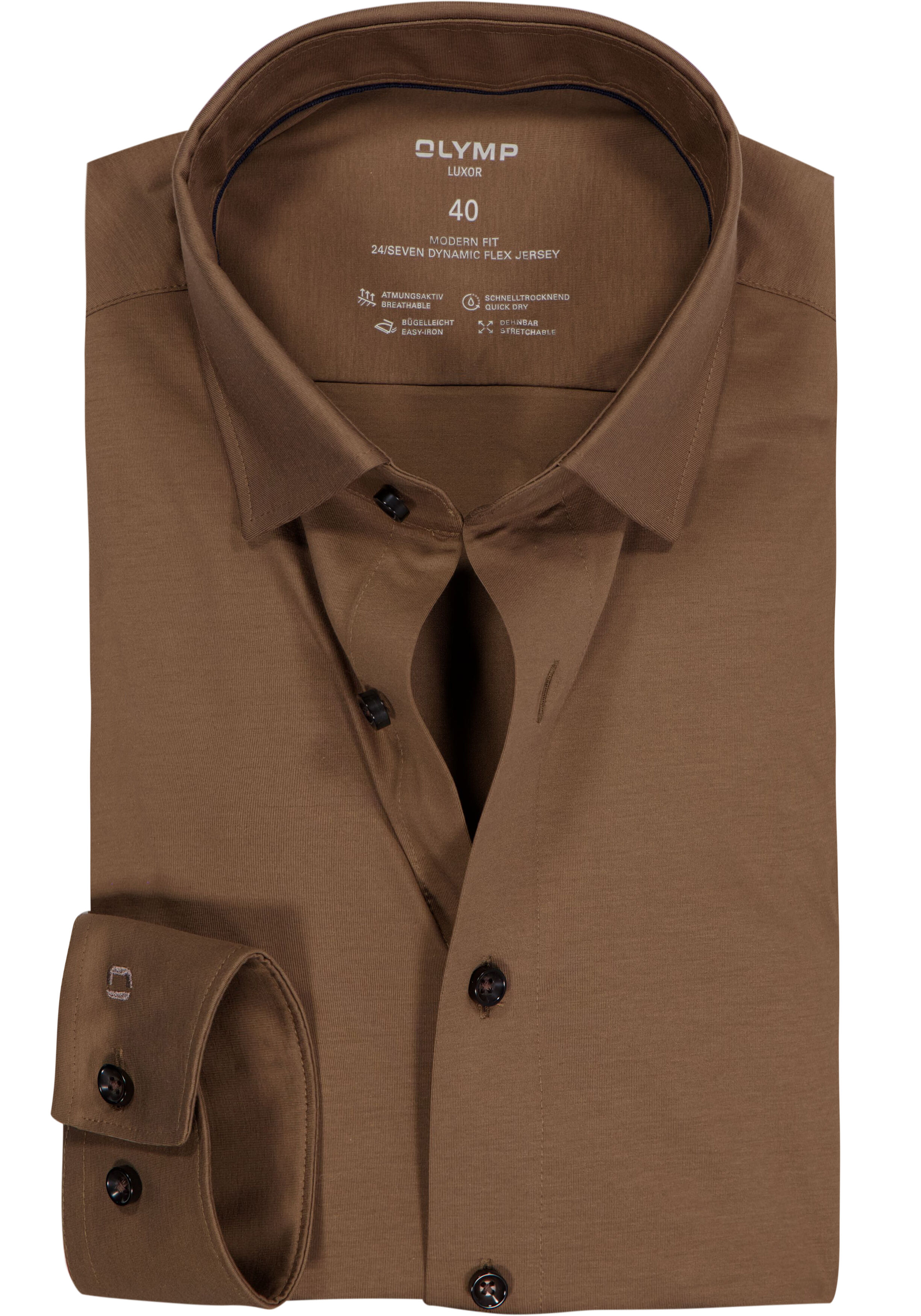 OLYMP 24/7 Luxor modern fit overhemd, tricot, beige