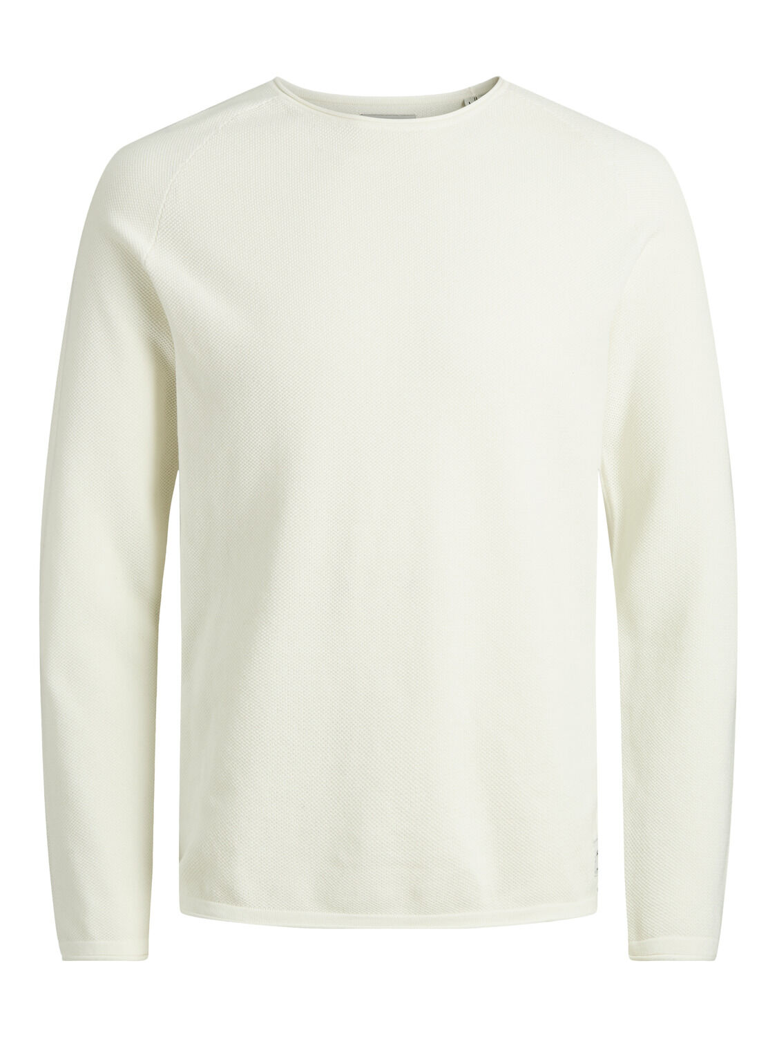 JACK & JONES Hill knit crew neck slim fit, heren pullover katoen met O-hals, offwhite
