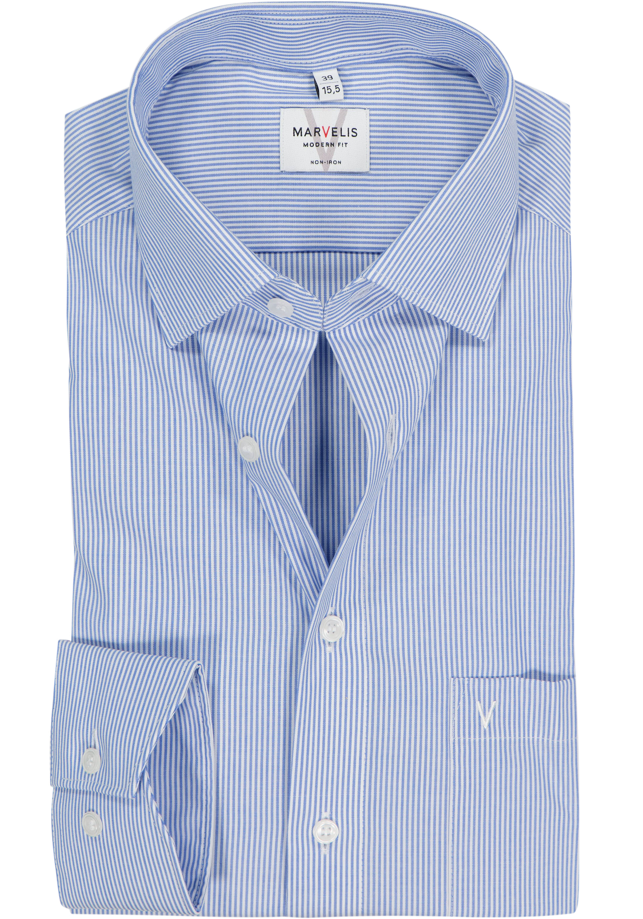 MARVELIS modern fit overhemd, blauw met wit gestreept