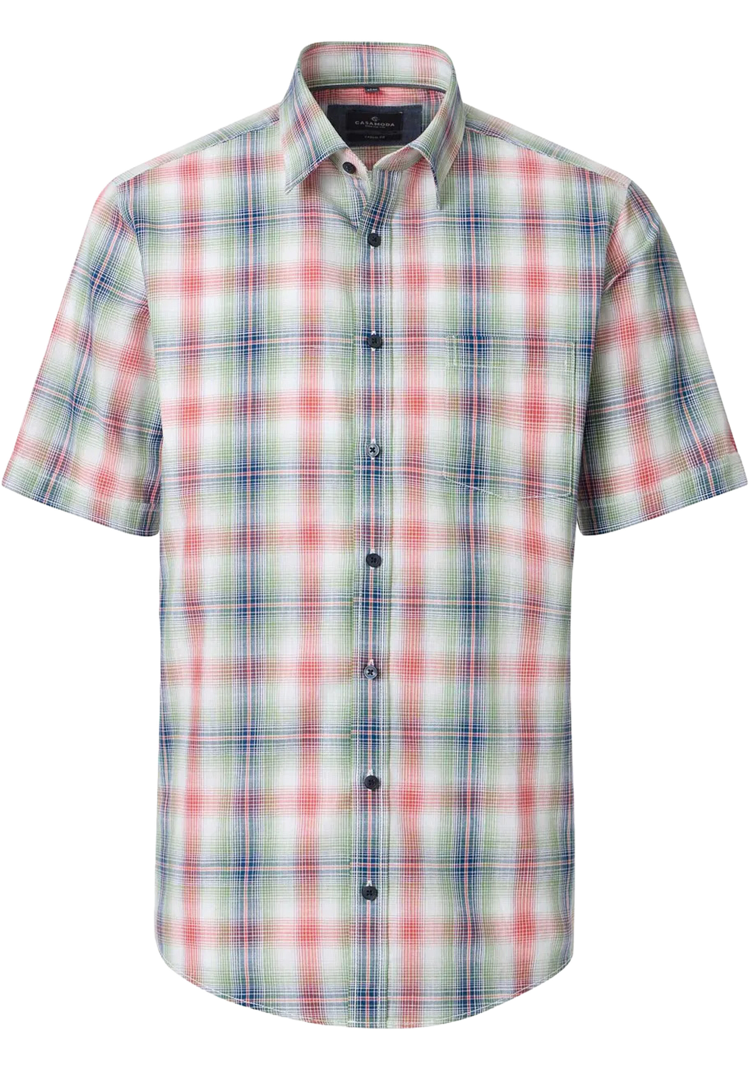 CASAMODA Sport comfort fit overhemd, korte mouw, chambray, wit, rood, groen, blauw geruit