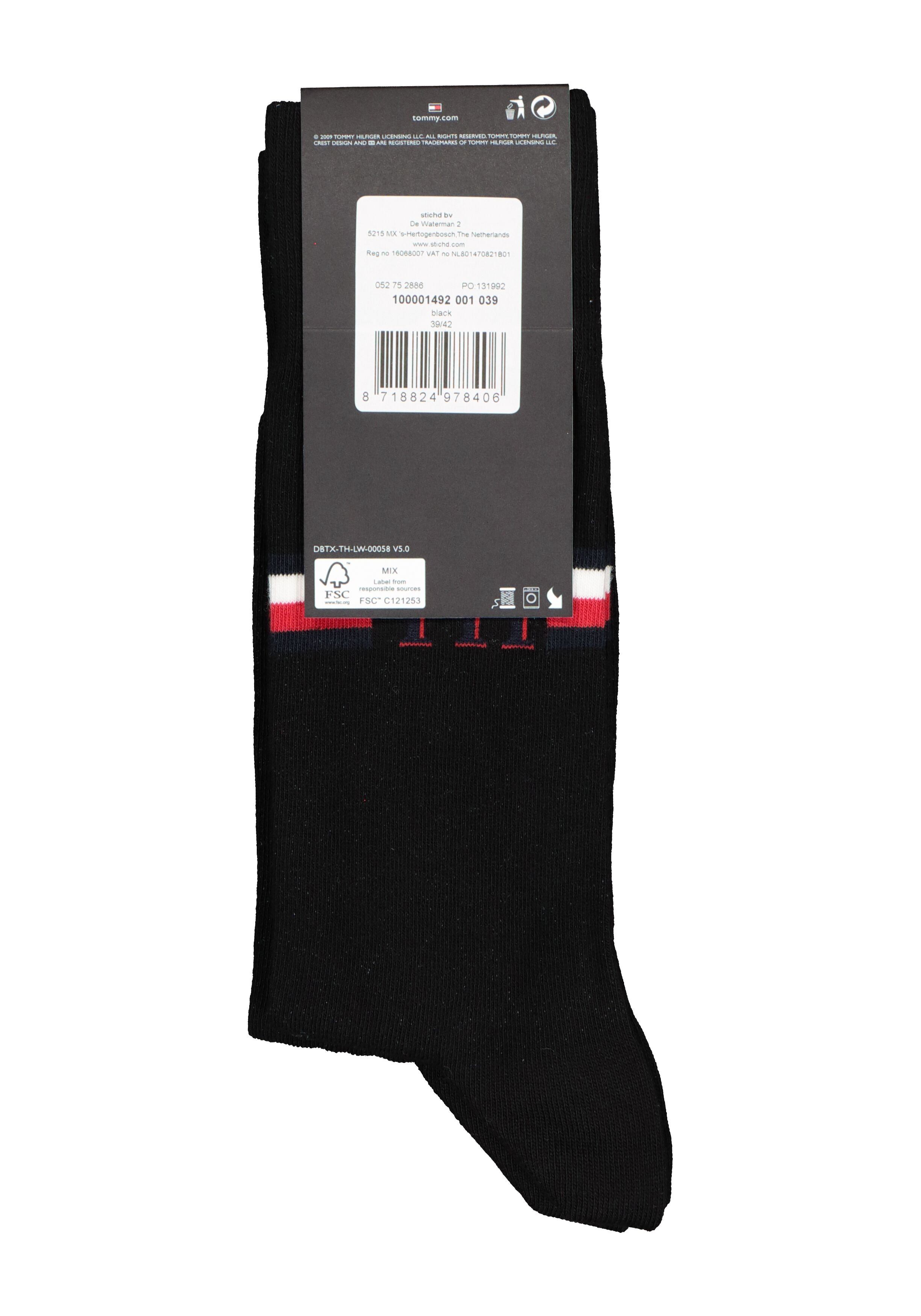 Tommy Hilfiger Iconic Logo Stripe Socks (2-pack), herensokken katoen, zwart
