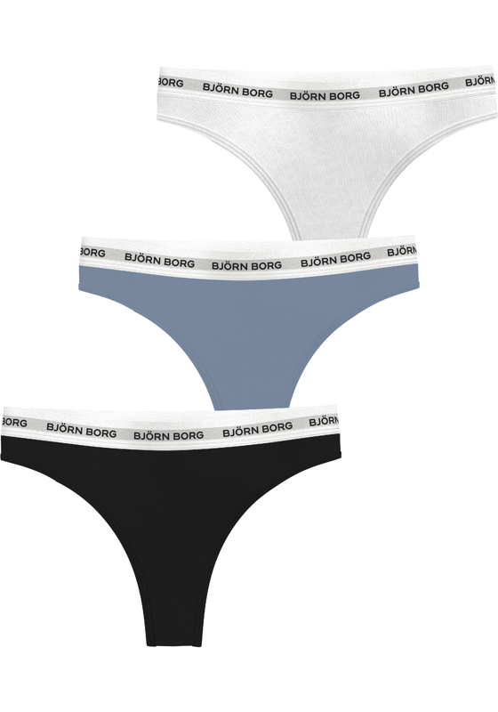 Bjorn Borg dames Logo thong, string (3-pack), wit, blauw, zwart Bjorn Borg dames Logo thong, string (3-pack), wit, blauw, zwart