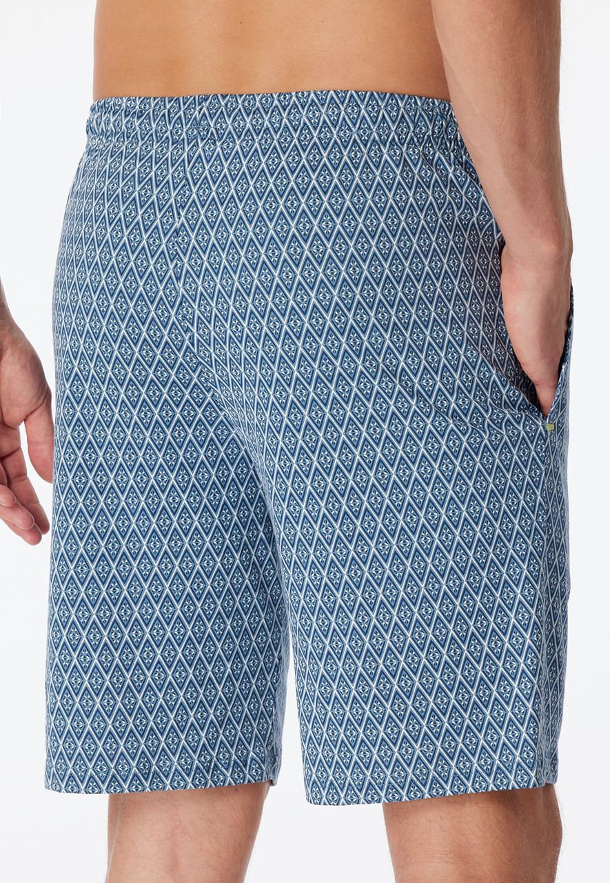 SCHIESSER Mix+Relax loungebroek kort, heren bermuda biologisch katoen blauwgrijs gedessineerd