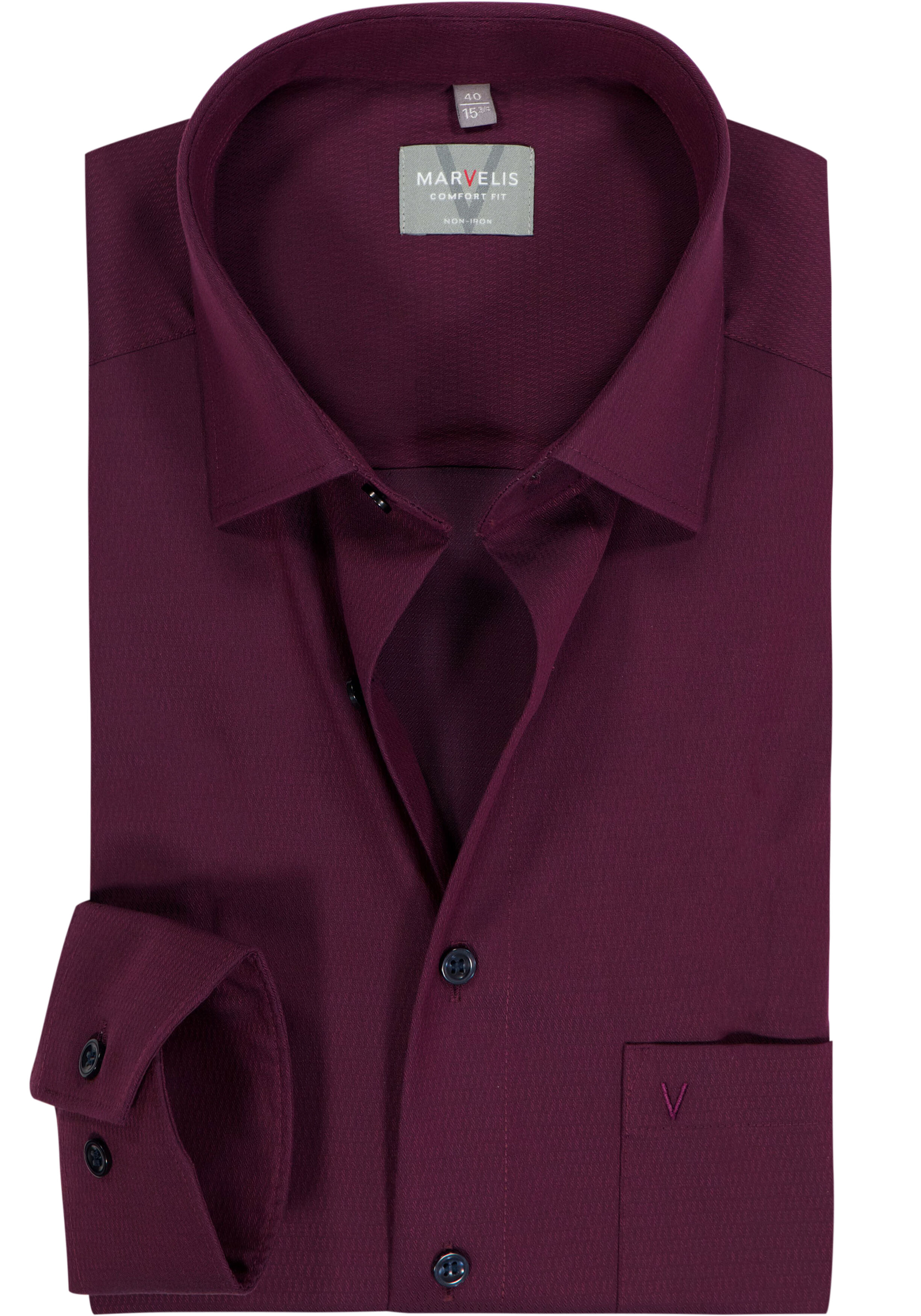 MARVELIS comfort fit overhemd, structuur, bordeauxrood