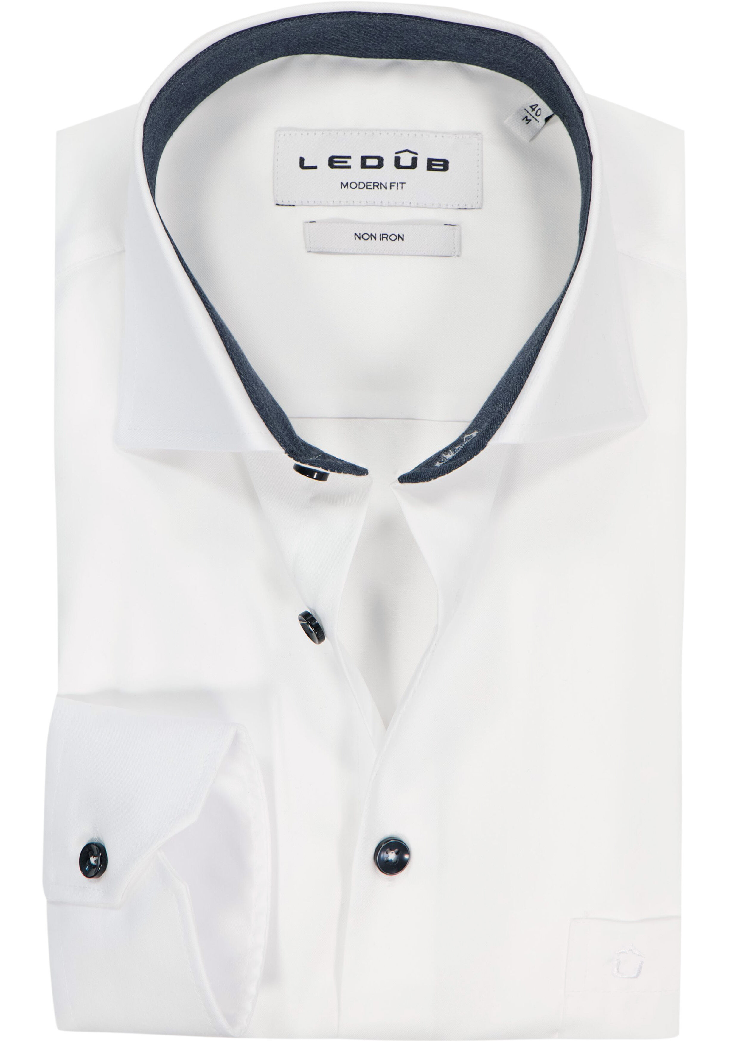 Ledub modern fit overhemd, twill, wit