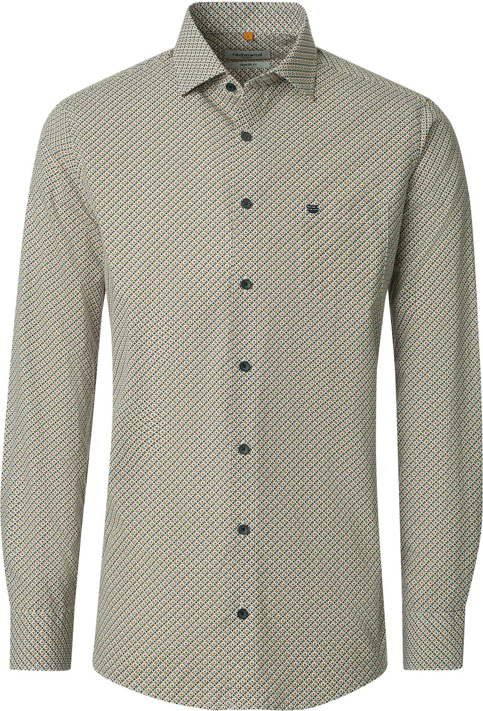 Redmond comfort fit overhemd, popeline, wit, blauw, oranje dessin