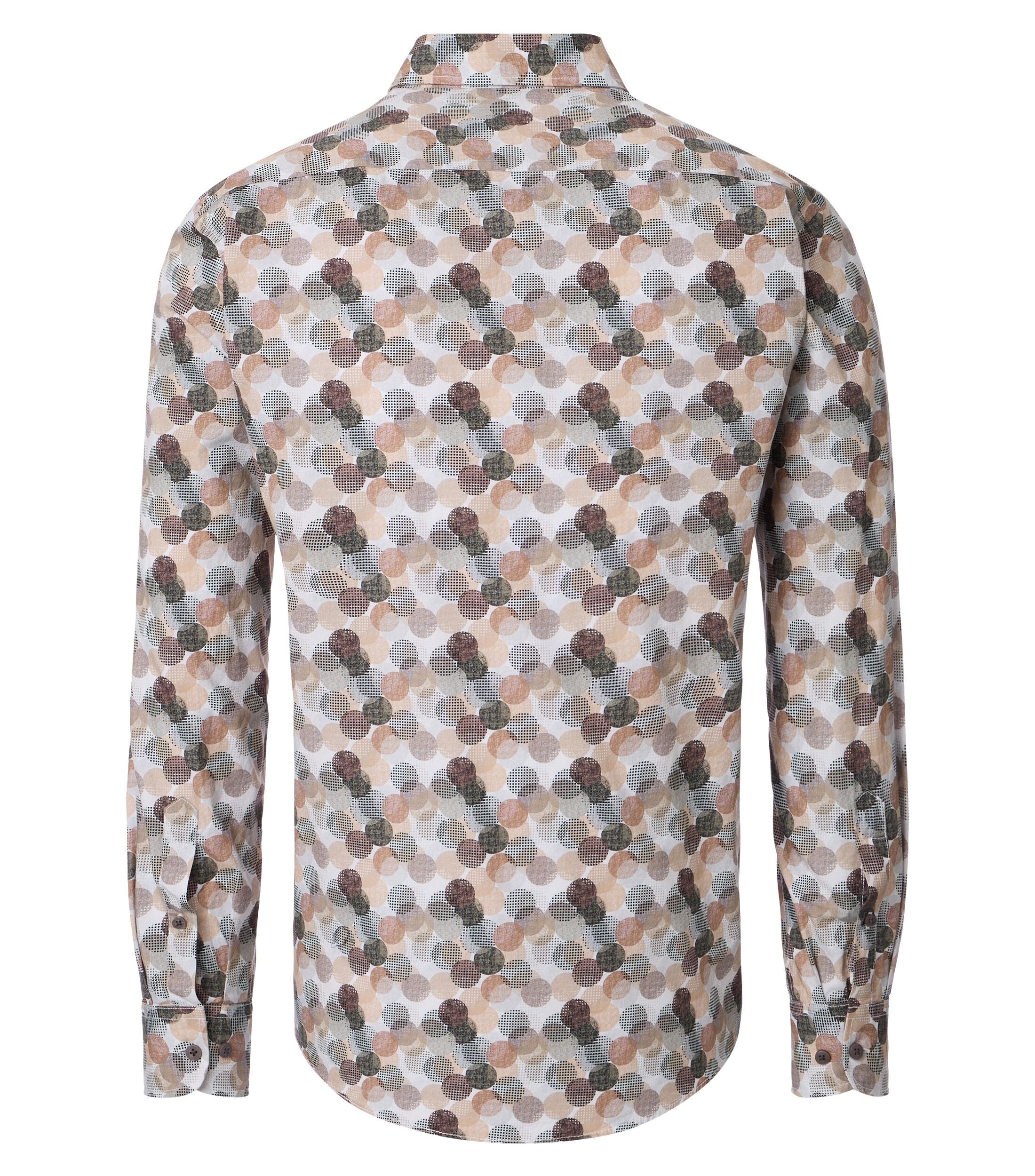 CASA MODA Sport casual fit overhemd, popeline, wit, blauw en beige dessin