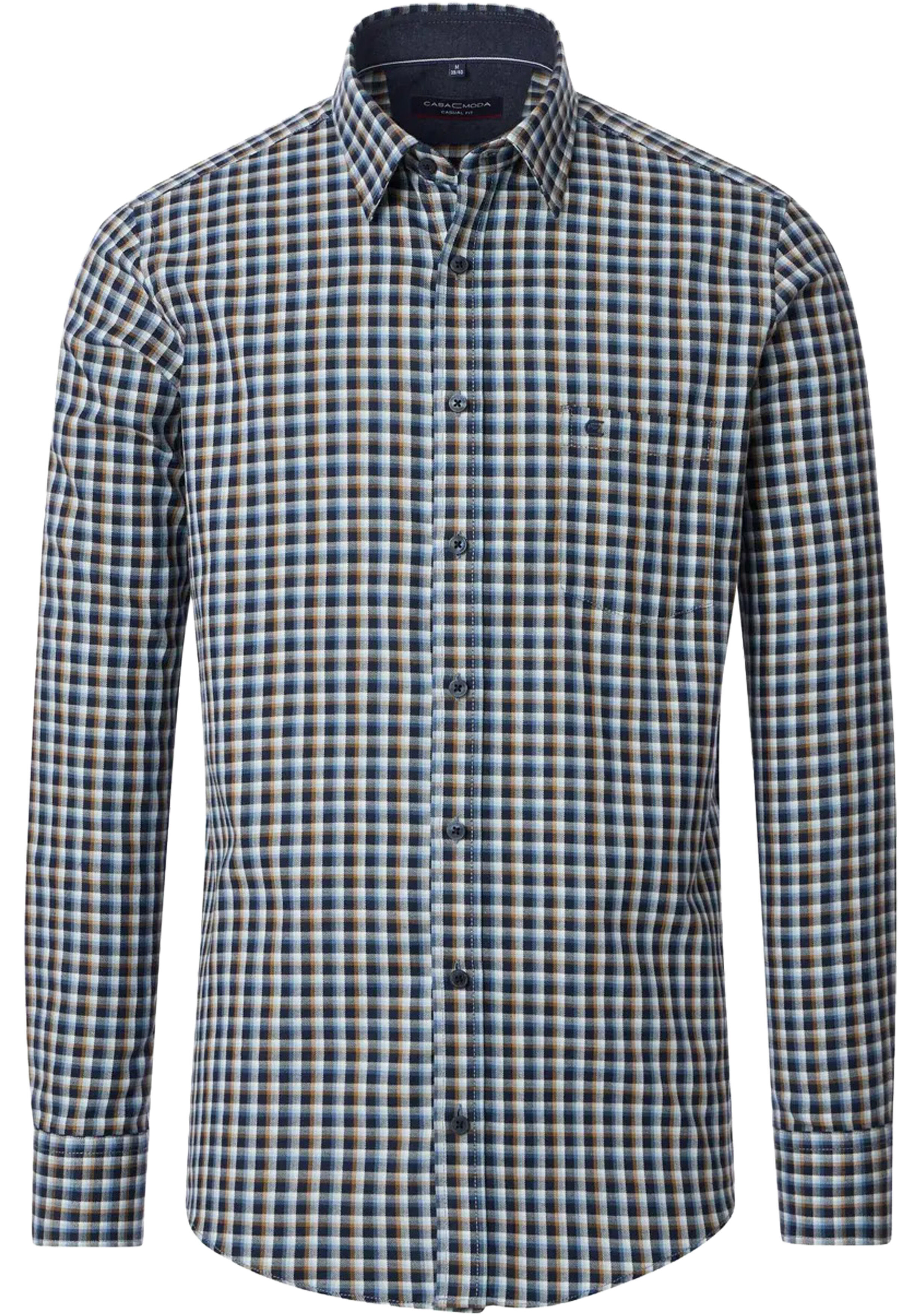 CASA MODA Sport casual fit overhemd, flanel, donkerblauw, wit, lichtblauw, oker geruit