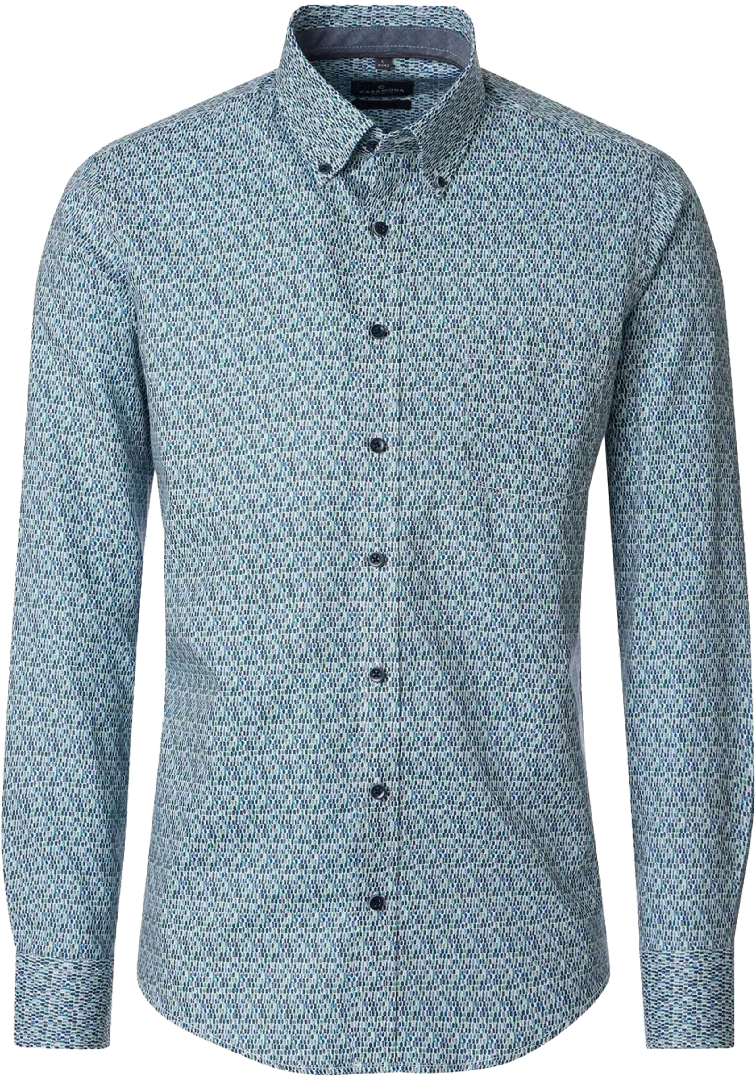 CASA MODA Sport casual fit overhemd, twill, blauw met groen en wit dessin