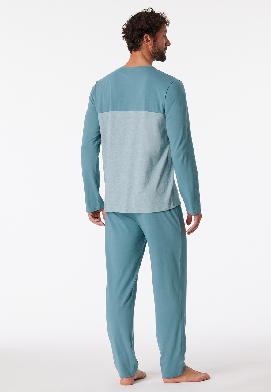 SCHIESSER 95/5 Nightwear pyjamaset, heren pyjama lang organic cotton strepen borstzak blauw-grijs