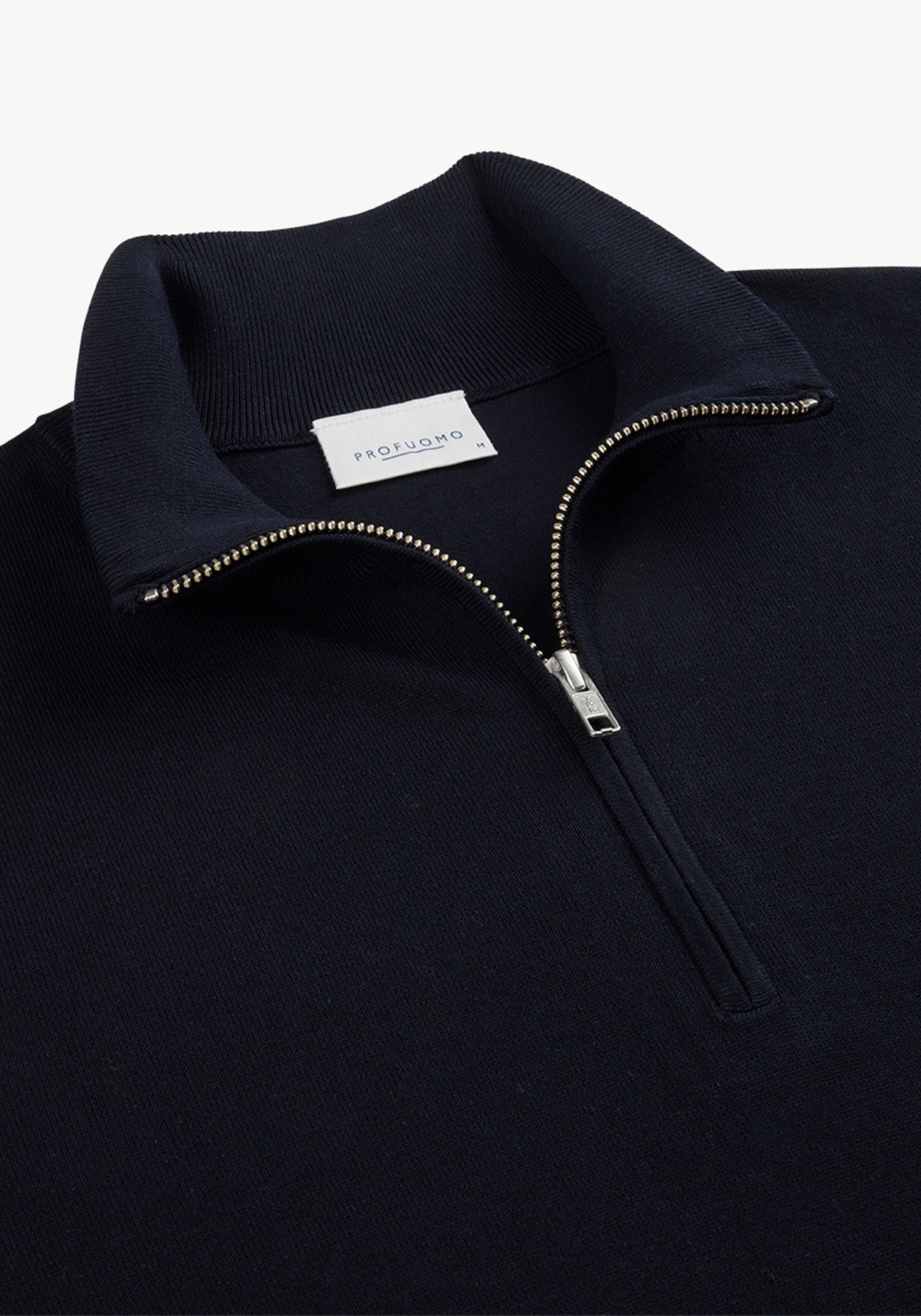 Profuomo heren trui lyocellmengsel, slim fit trui met korte rits, donkerblauw