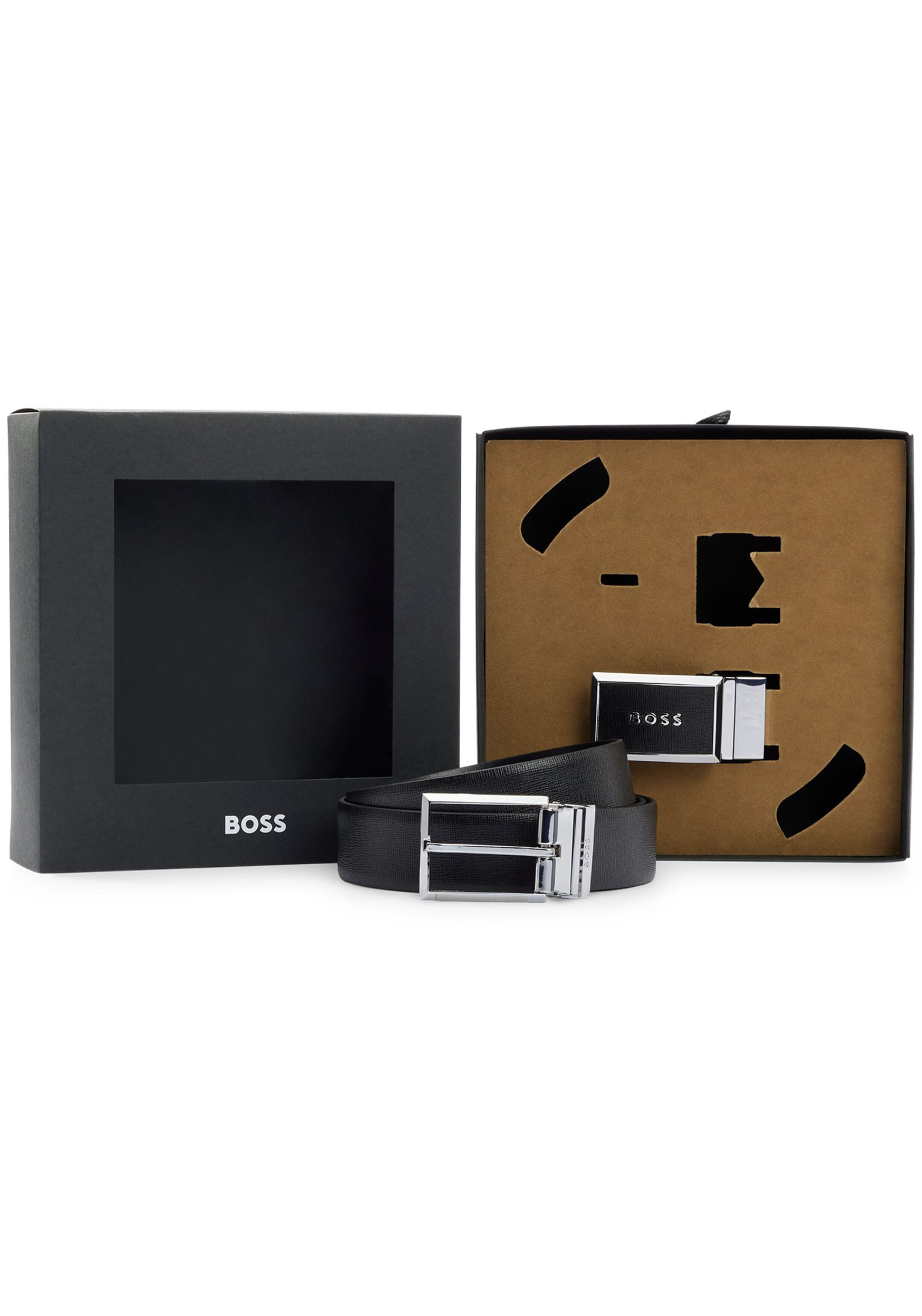 HUGO BOSS leren riem cadeau, heren riem in geschenkverpakking, zwart