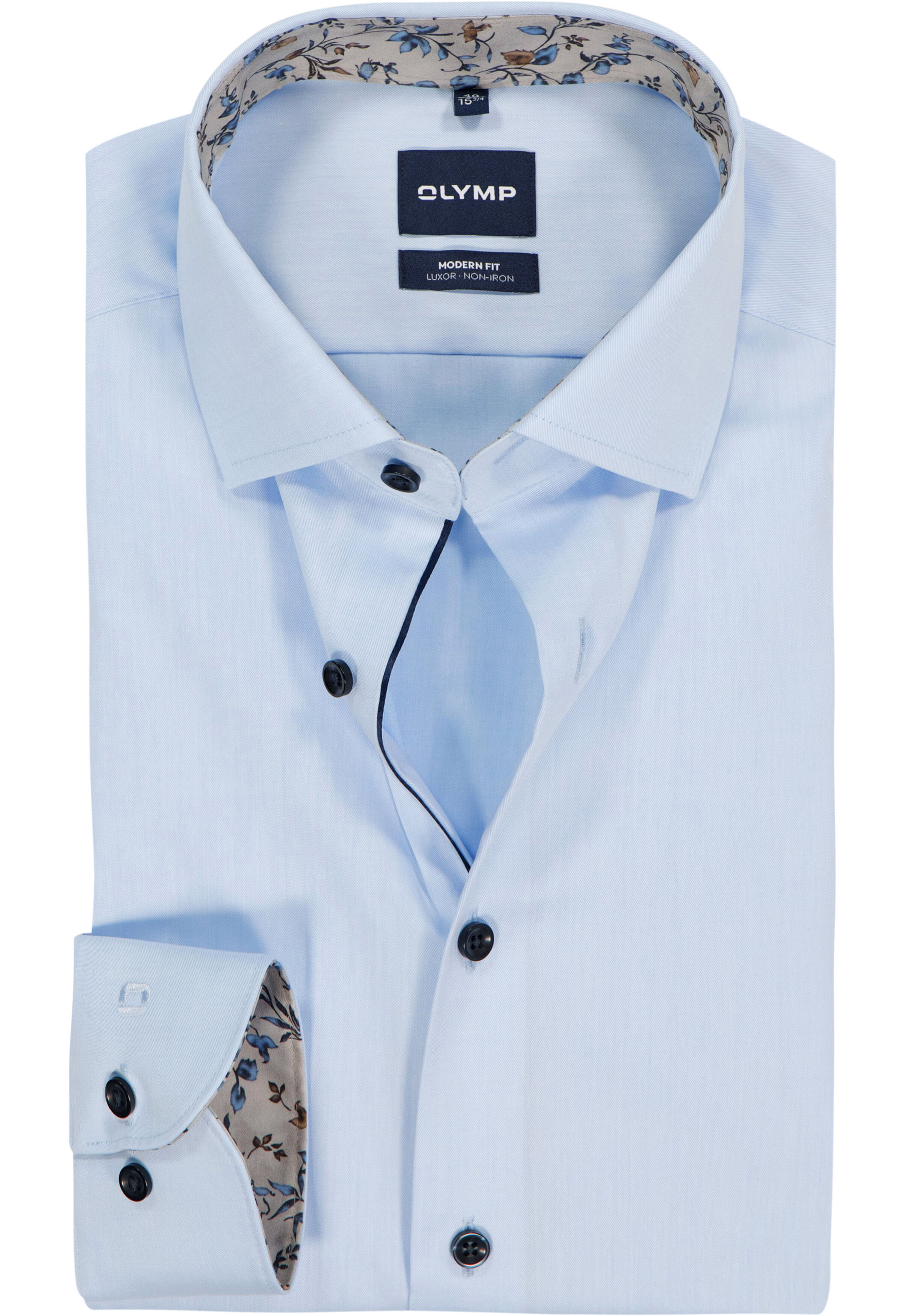 OLYMP Luxor modern fit overhemd, mouwlengte 7, twill, lichtblauw