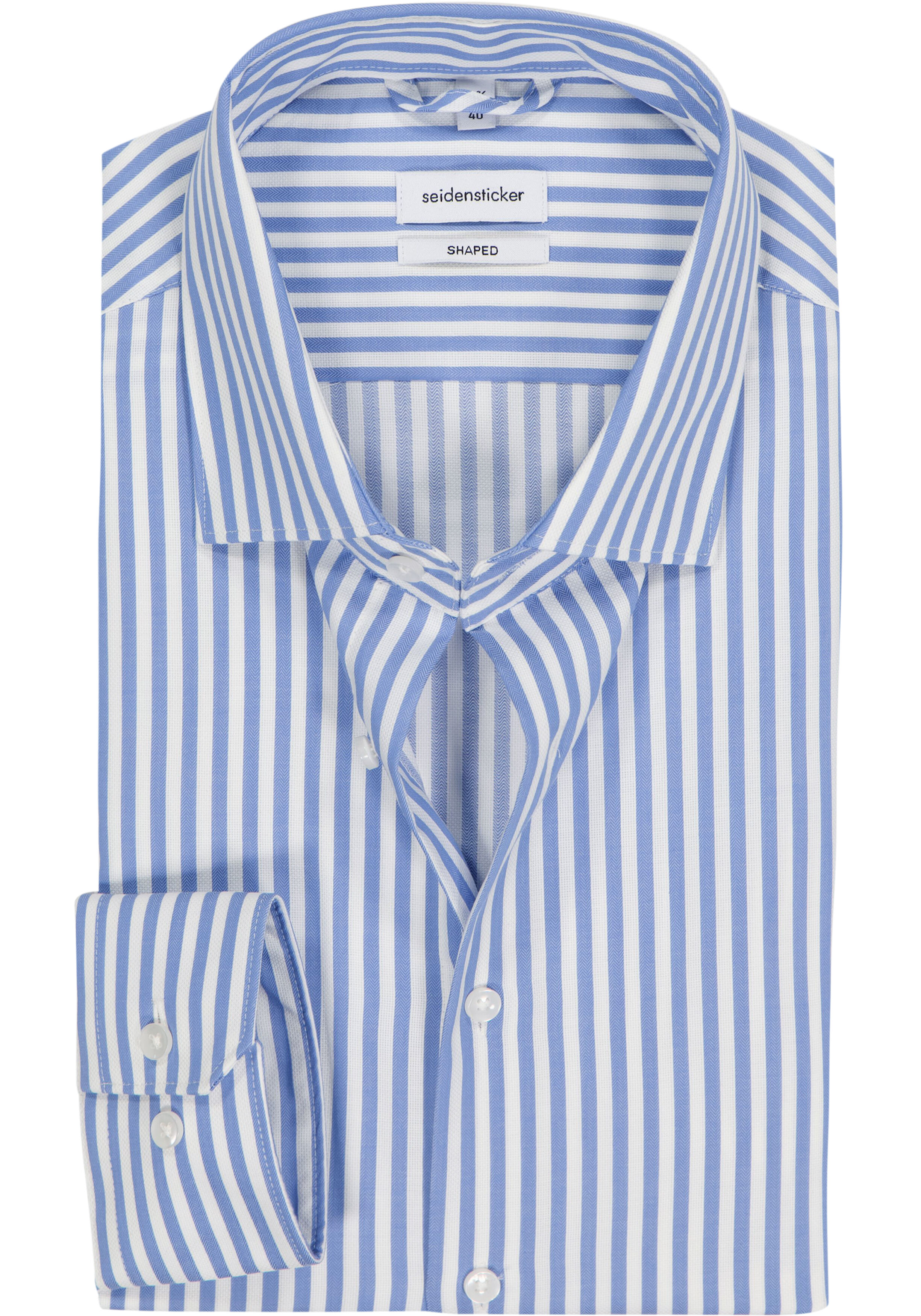 Seidensticker shaped fit overhemd, popeline, blauw gestreept