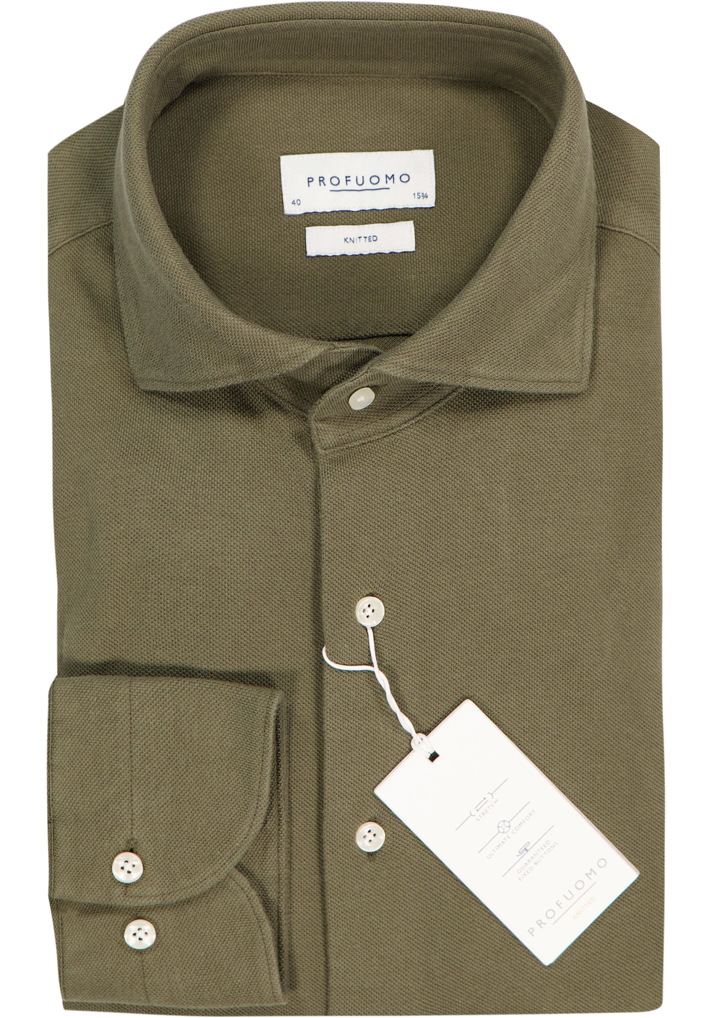 Profuomo slim fit heren overhemd, jersey, groen