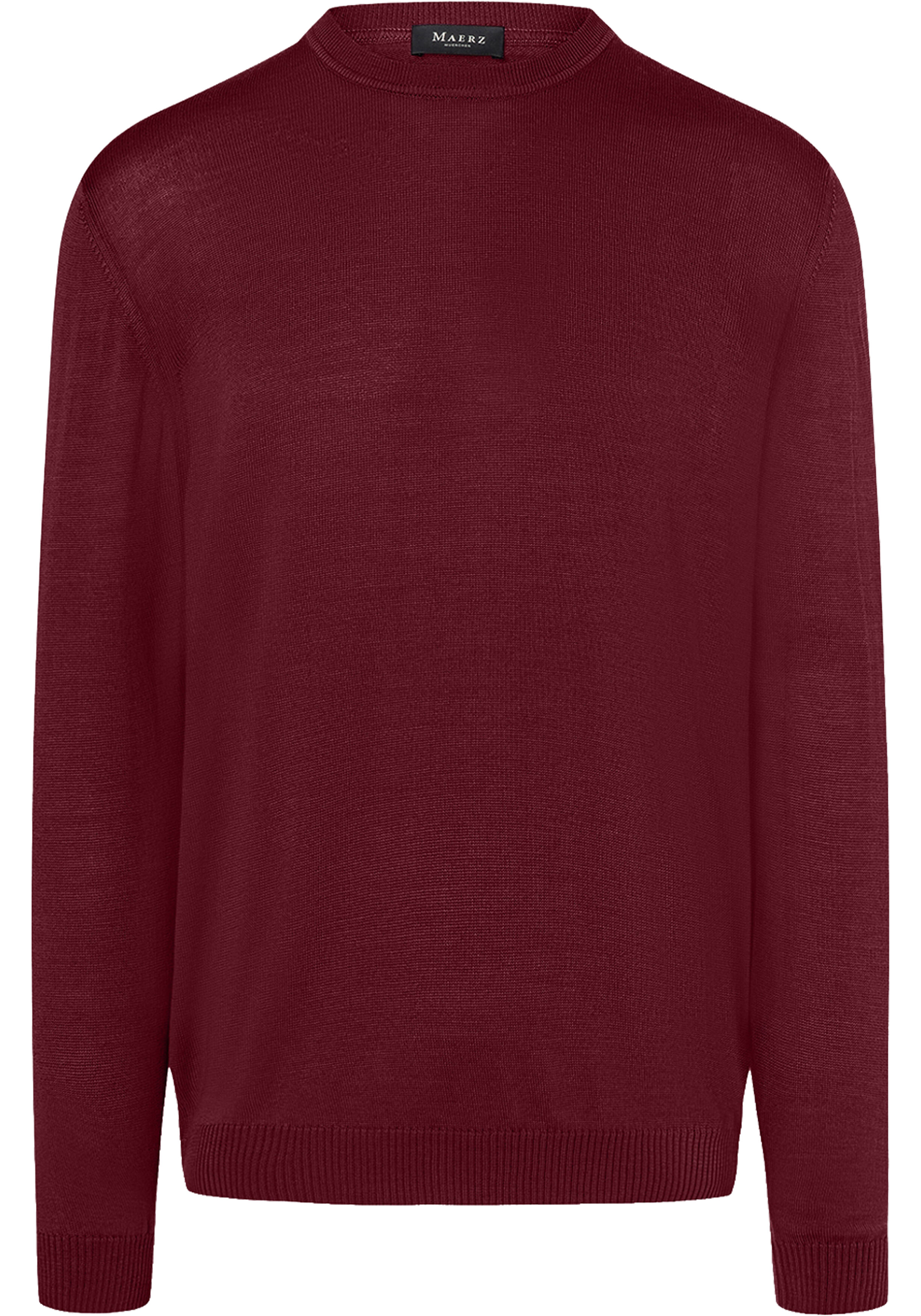 MAERZ Classic Fit heren trui met O-hals wol, wijnrood
