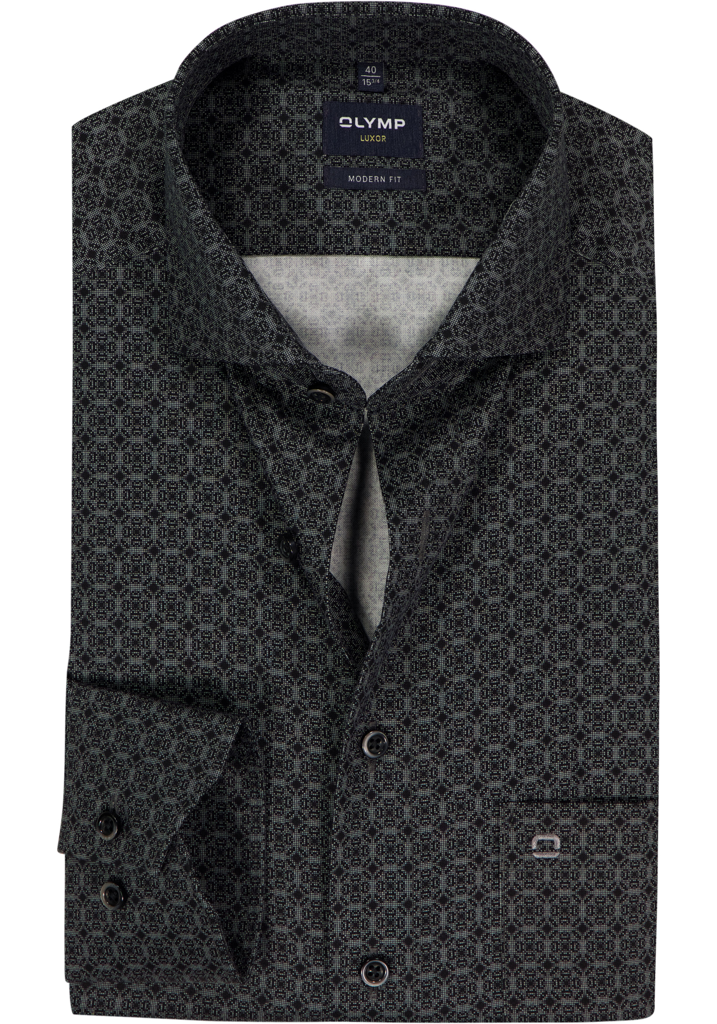 OLYMP Luxor modern fit overhemd, mouwlengte 7, dobby, zilvergrijs dessin