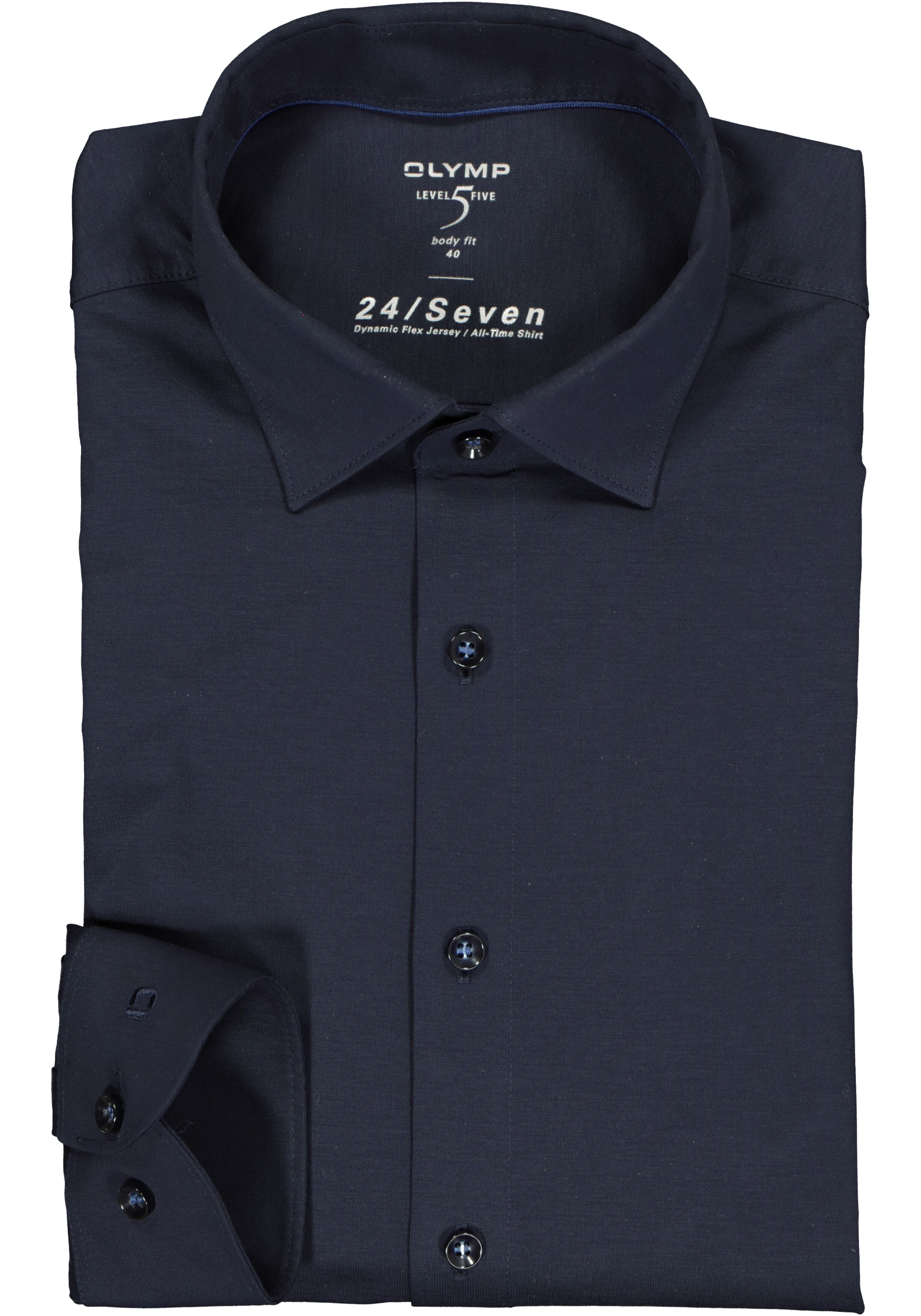 OLYMP Level 5 24/Seven body fit overhemd, mouwlengte 7, marine blauw tricot