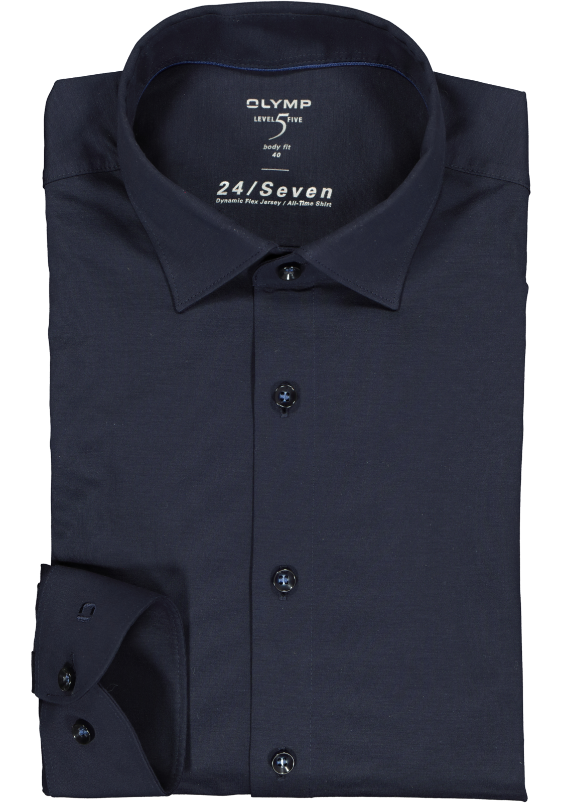 1-4063402553778_olymp-overhemd_HR OLYMP Level 5 24/Seven body fit overhemd, mouwlengte 7, marine blauw tricot