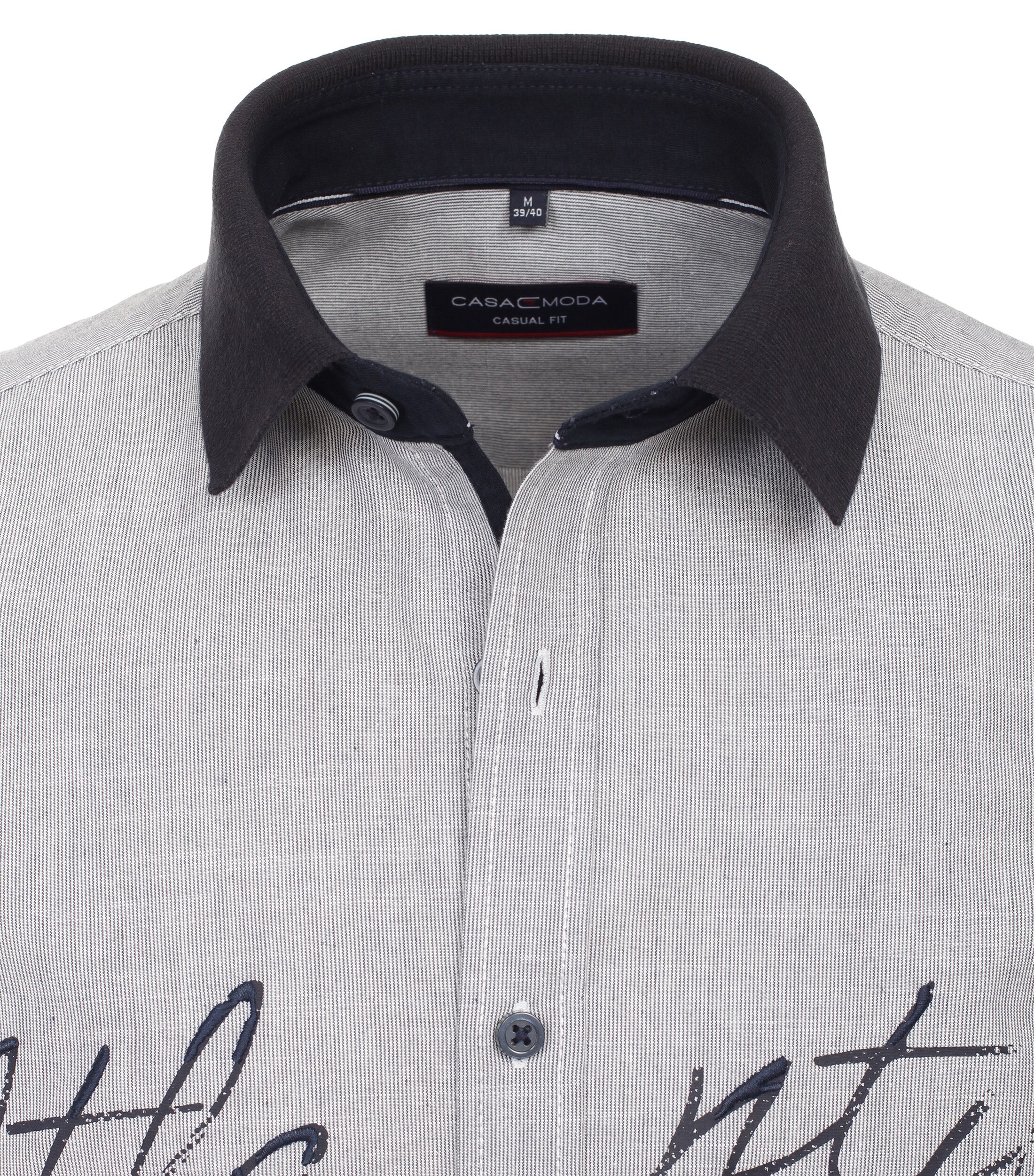 CASA MODA Sport casual fit overhemd, korte mouw, chambray, blauw, wit en beige gestreept