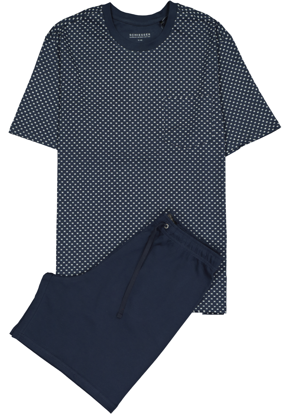 1-4007064786129_schiesser_pyjama_HR SCHIESSER heren shortama, O-hals, blauw met wit dessin