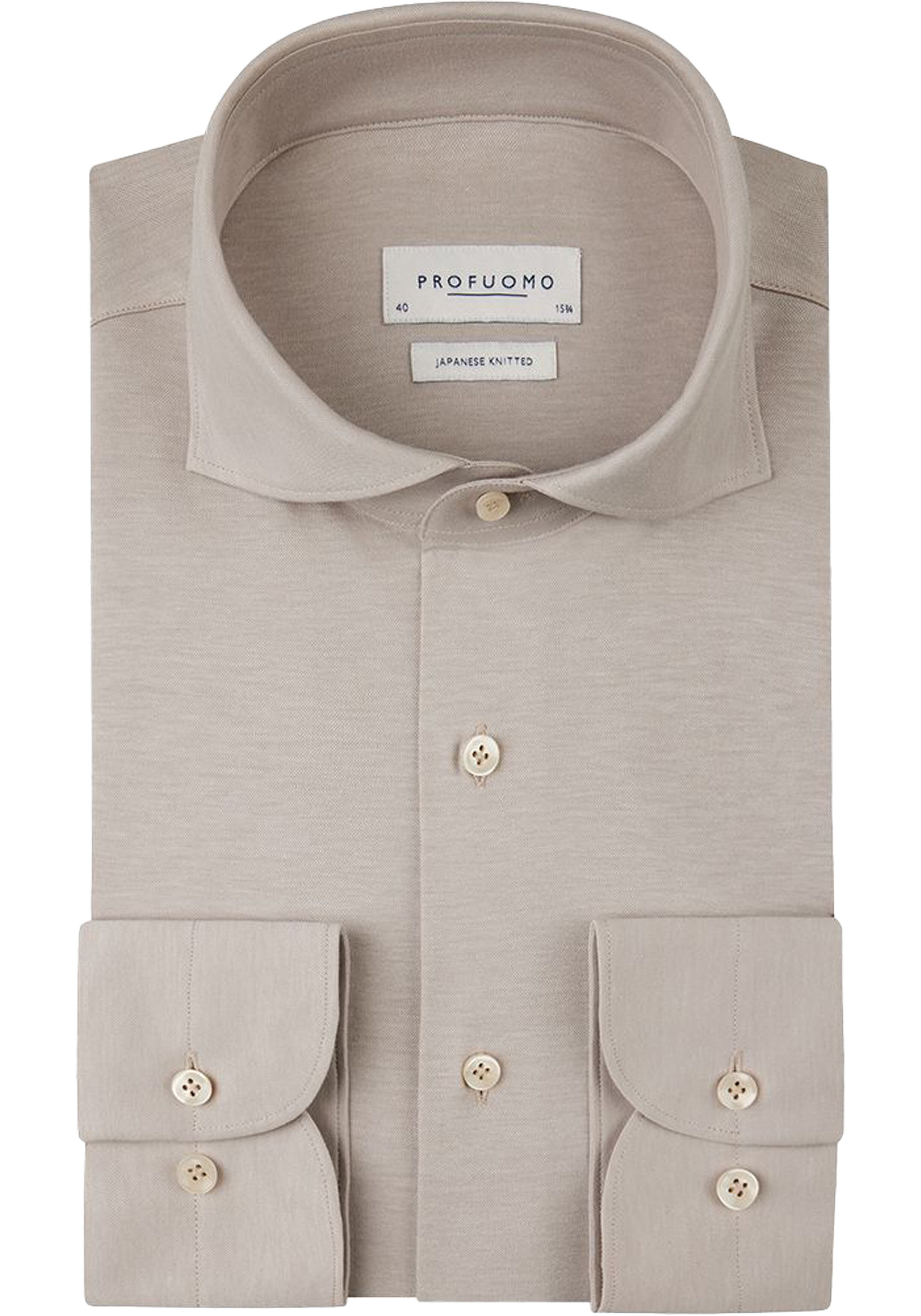 Profuomo slim fit heren overhemd, jersey, beige