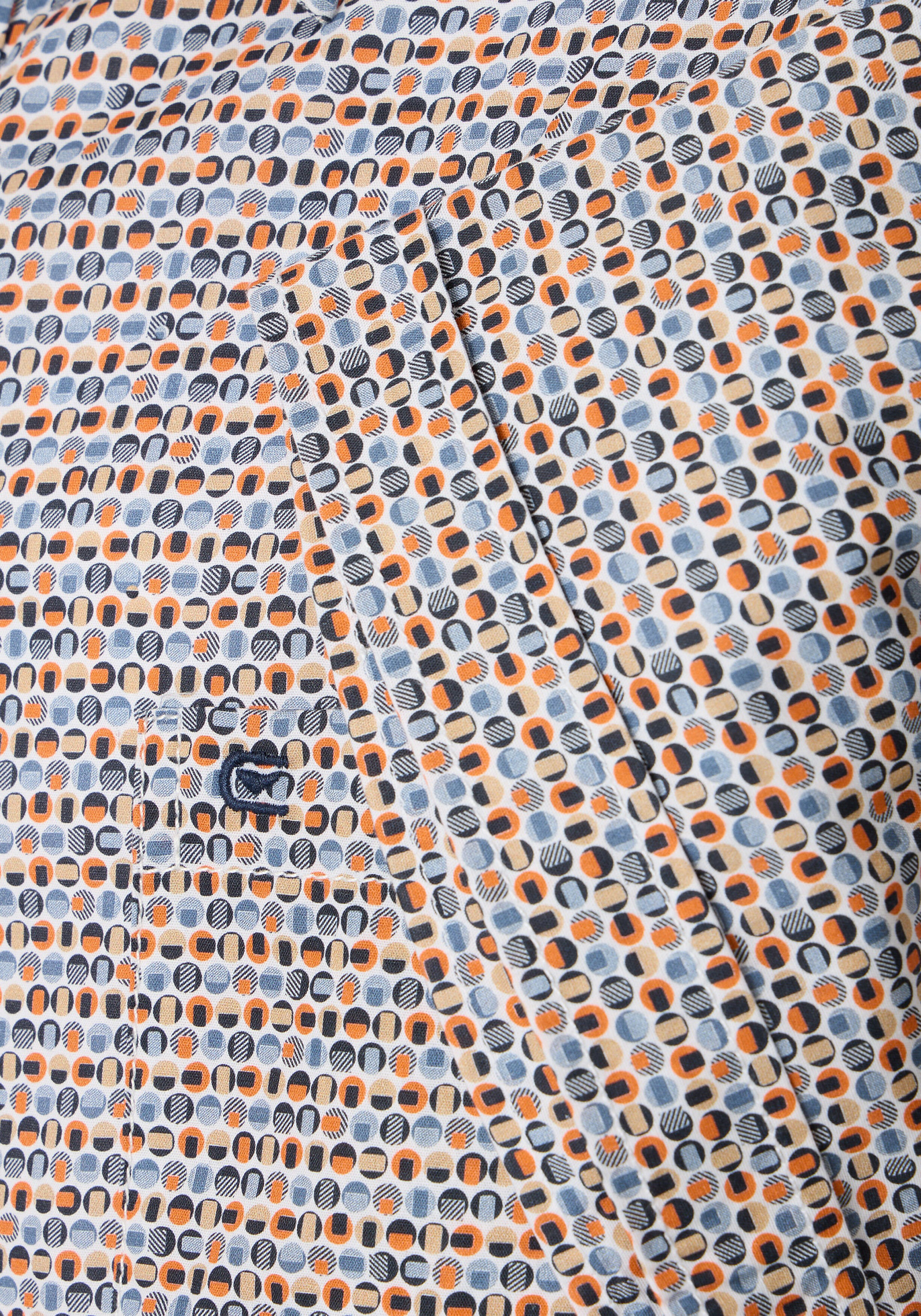 CASA MODA Sport casual fit overhemd, korte mouw, popeline, wit met oranje en blauw dessin