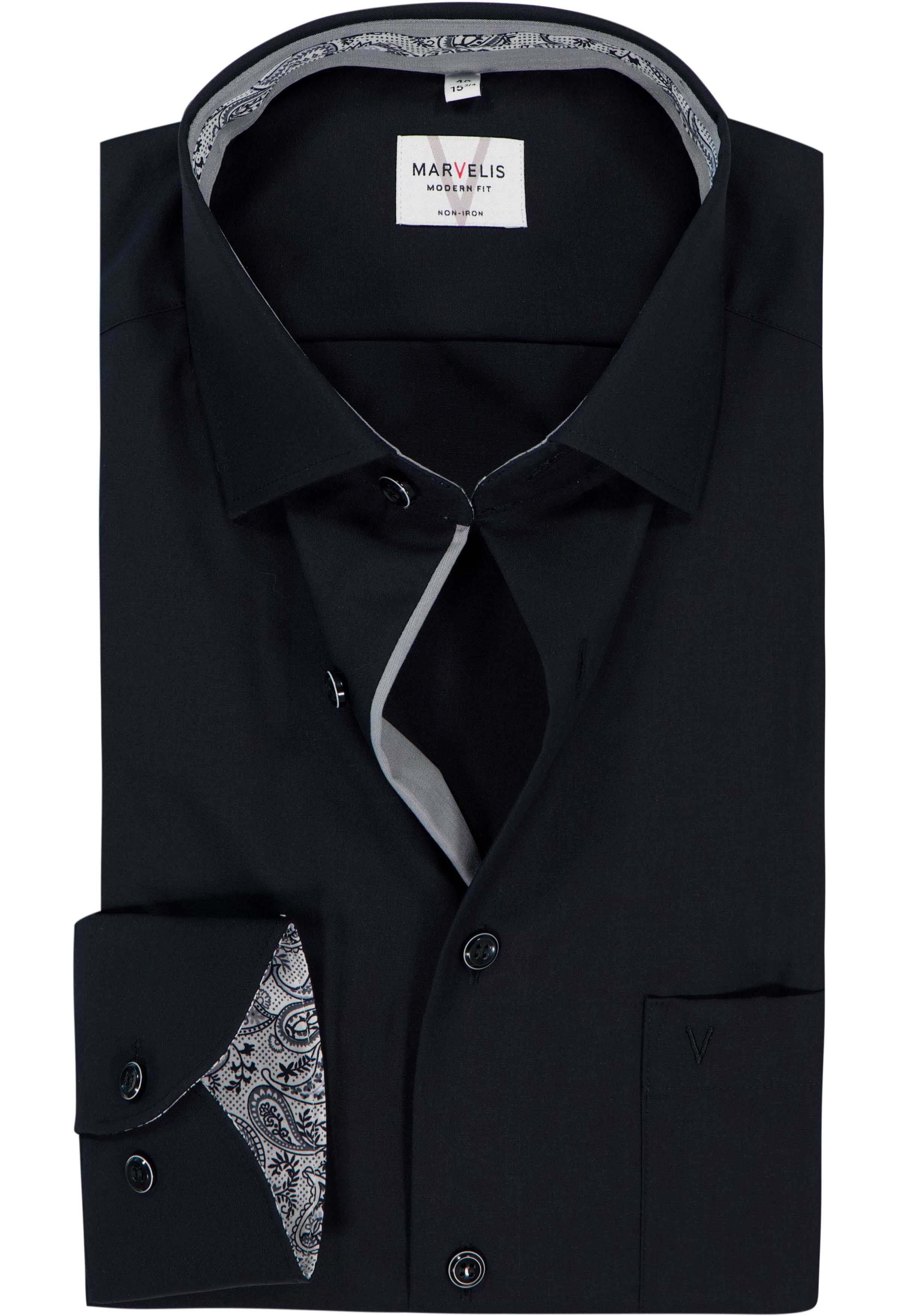 MARVELIS modern fit overhemd, popeline, zwart