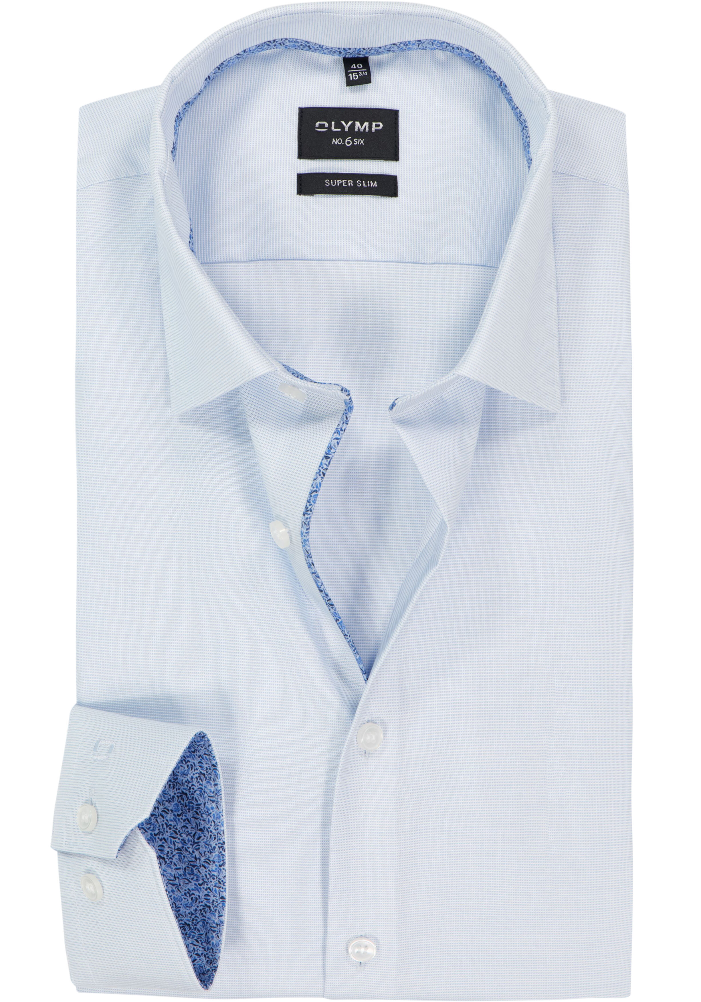 OLYMP No. 6 Six super slim fit overhemd, structuur, lichtblauw