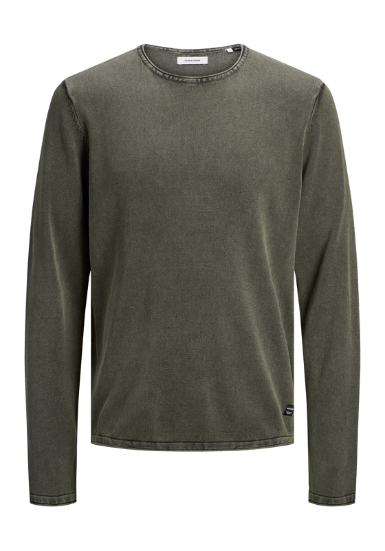 JACK & JONES slim fit trui katoen, O-hals, verwassen olijfgroen JACK & JONES slim fit trui katoen, O-hals, verwassen olijfgroen
