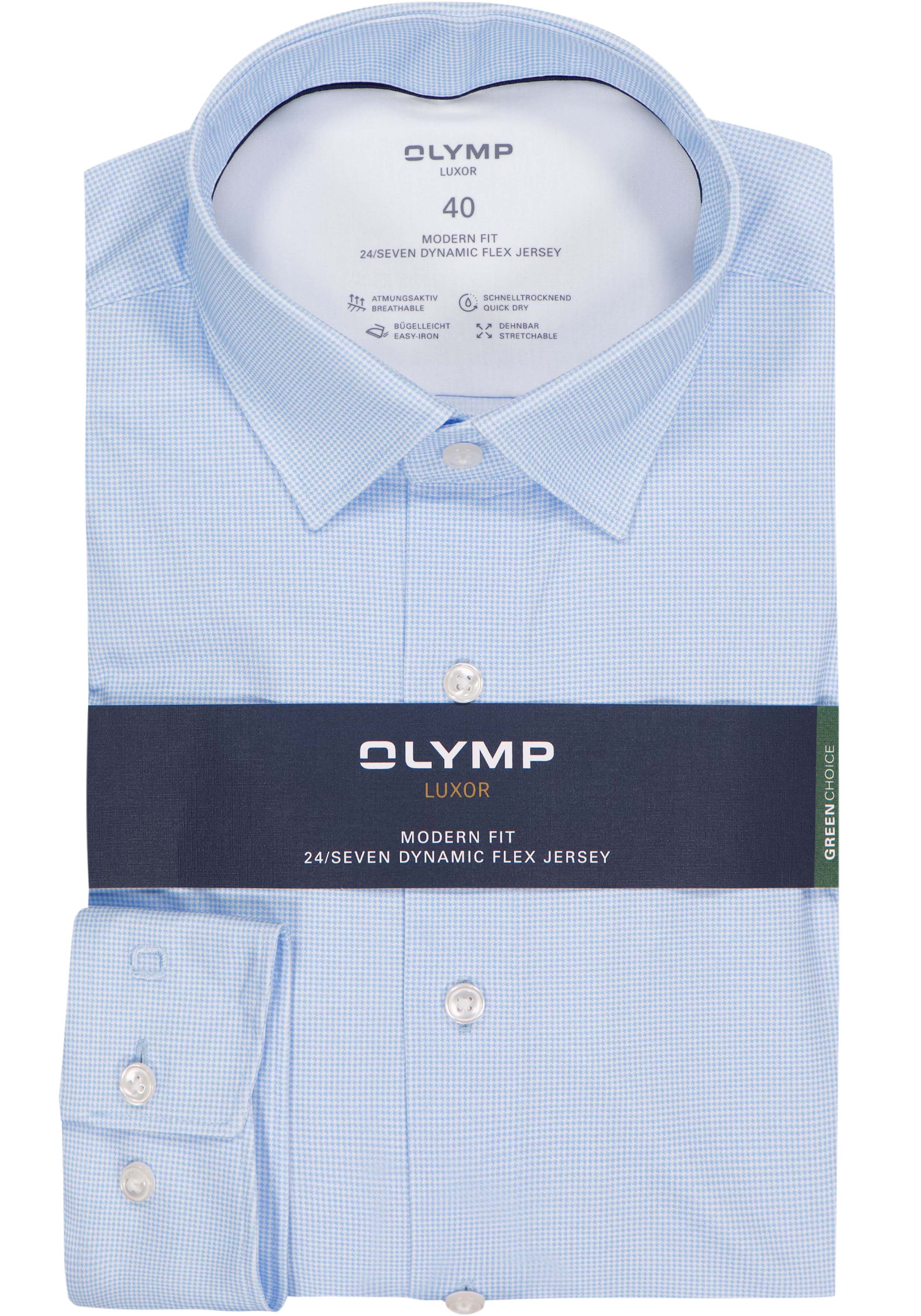 OLYMP 24/7 Luxor modern fit overhemd, tricot, lichtblauw dessin