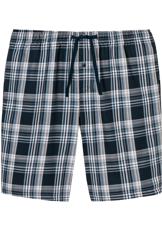 SCHIESSER Mix+Relax lounge broek, korte pijpen, dun niet elastisch, blauw geruit                SCHIESSER Mix+Relax lounge broek, korte pijpen, dun niet elastisch, blauw geruit
