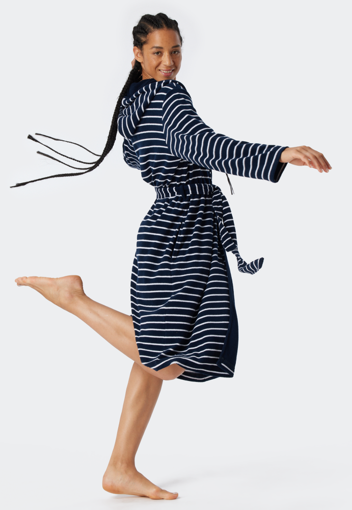 SCHIESSER dames Feather Terry Badjas, dames badjas, navy gestreept