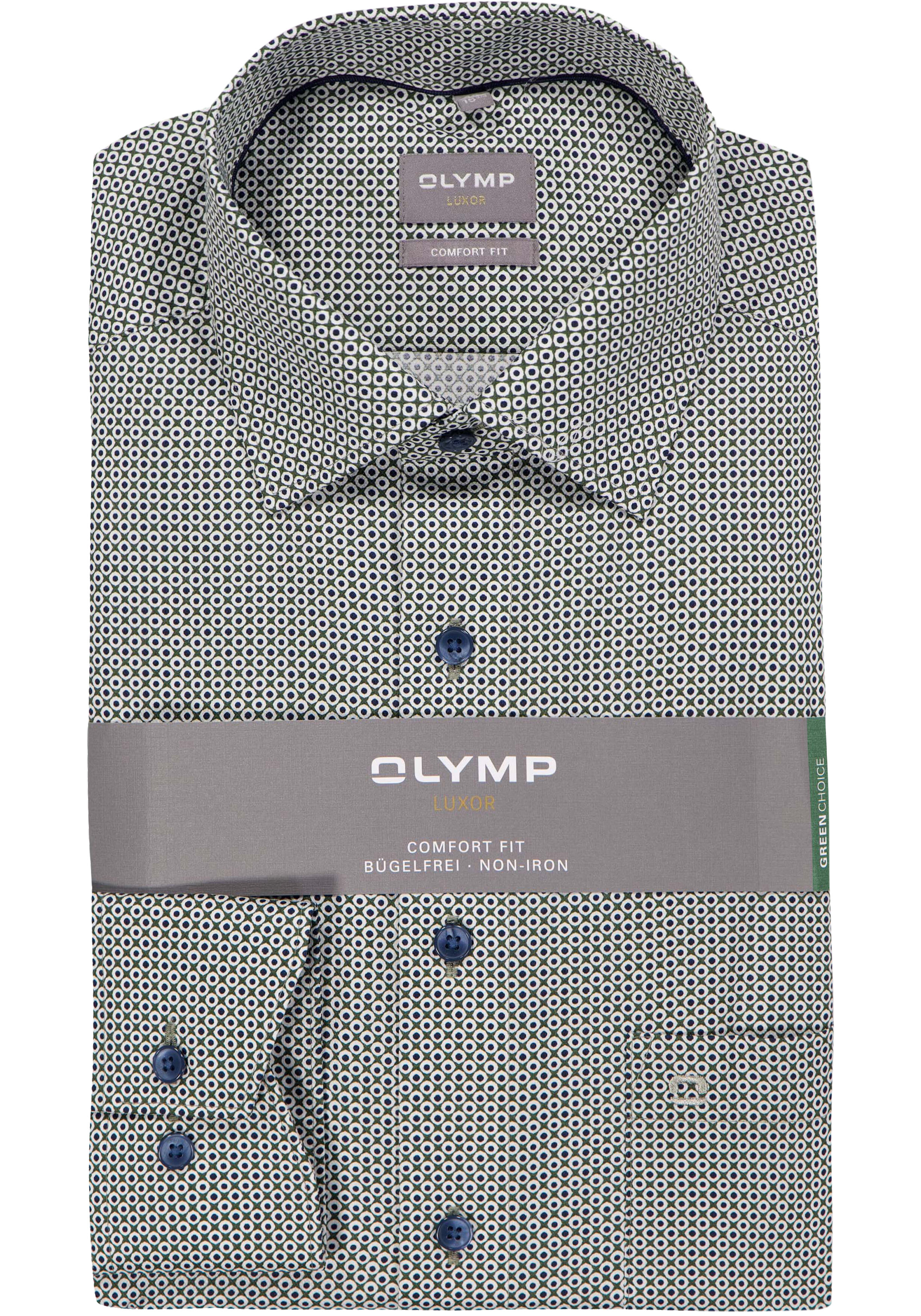 OLYMP Luxor comfort fit overhemd, dobby, groen met blauw en wit dessin