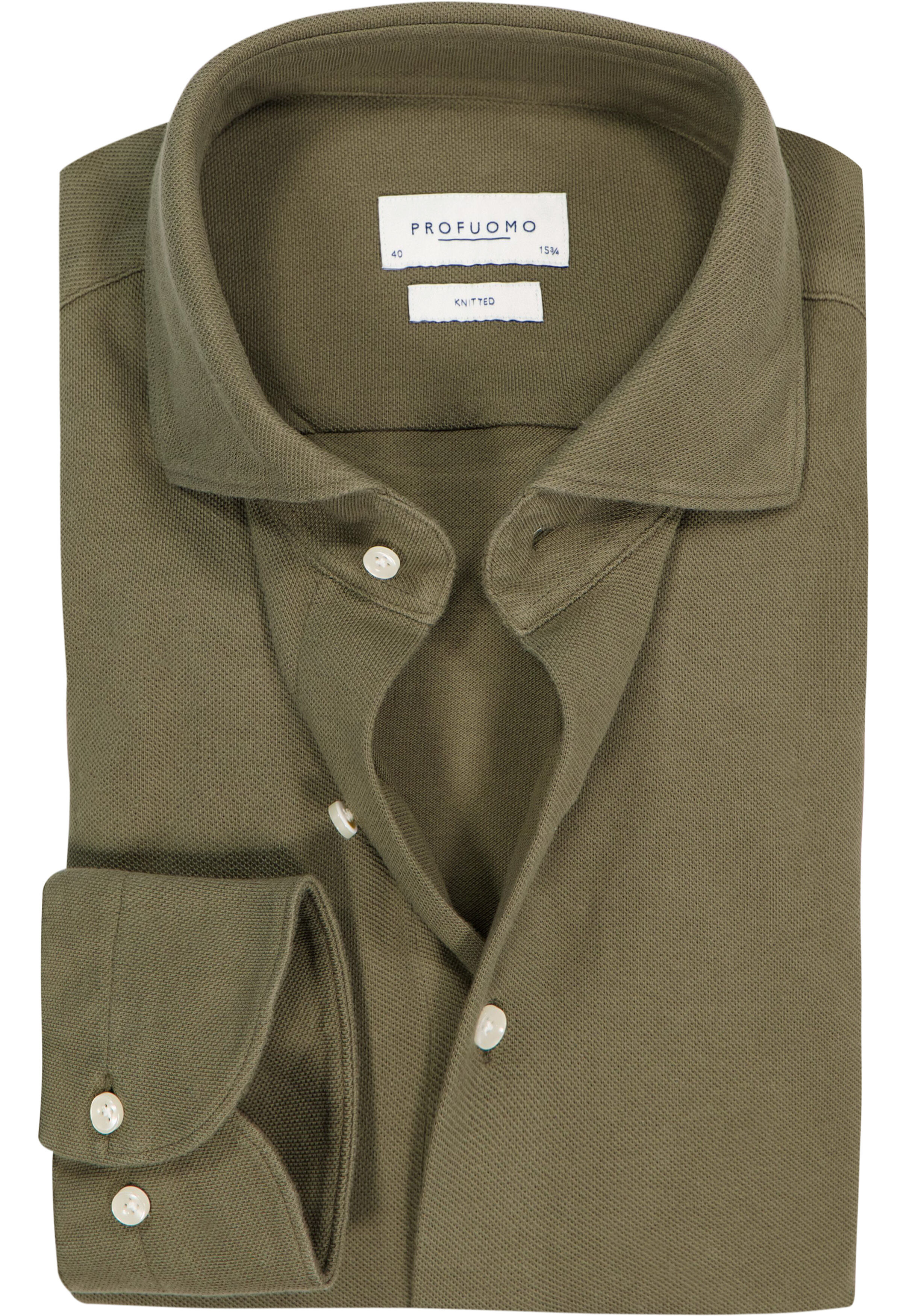 Profuomo slim fit heren overhemd, jersey, groen
