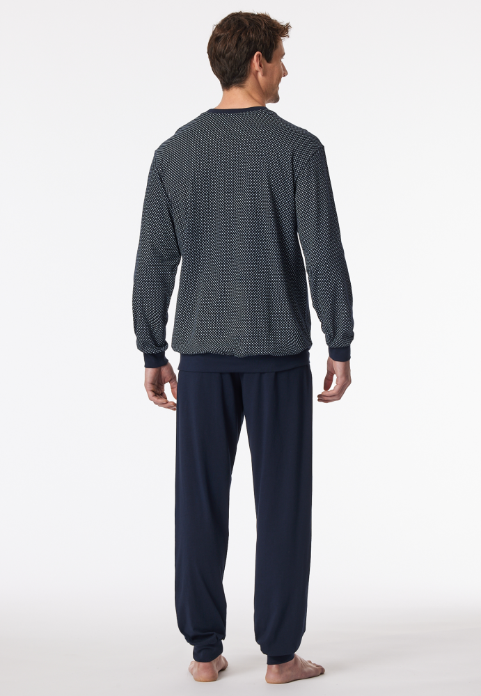 SCHIESSER Cotton Essentials Pyjama lang, heren pyjama set, nachtblauw gestreept