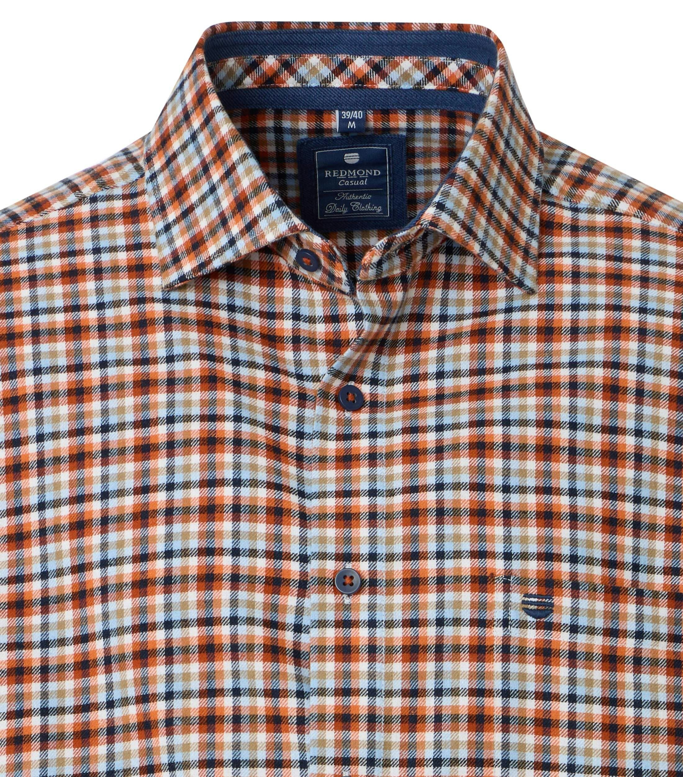 Redmond comfort fit overhemd, flanel, oranje geruit