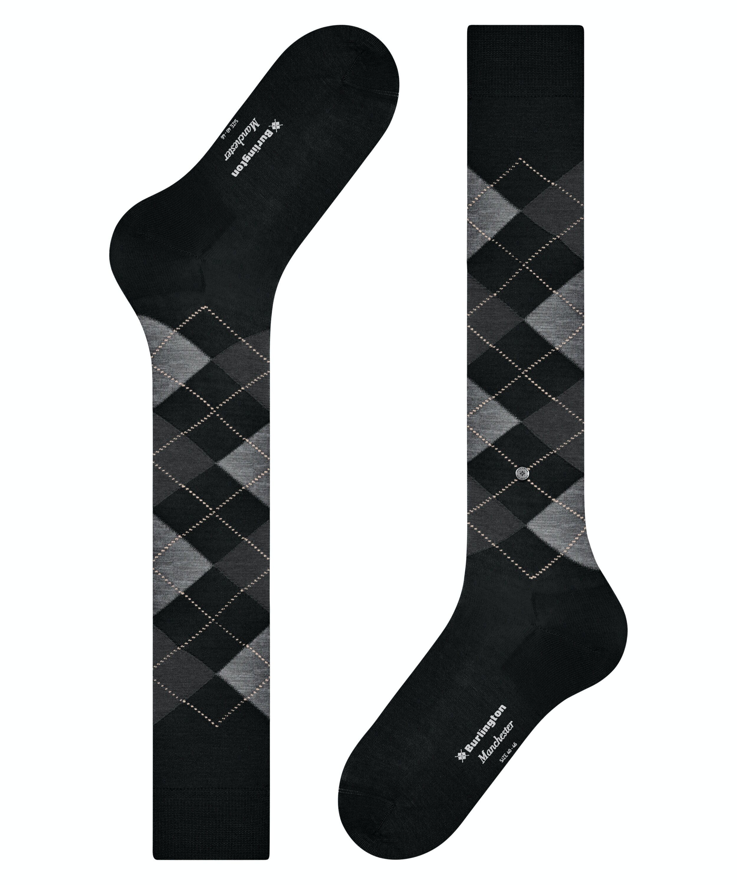 Burlington Manchester heren kniekousen, zwart (black)