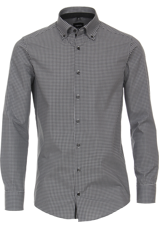 VENTI modern fit overhemd, popeline, zwart met wit geruit VENTI modern fit overhemd, popeline, zwart met wit geruit